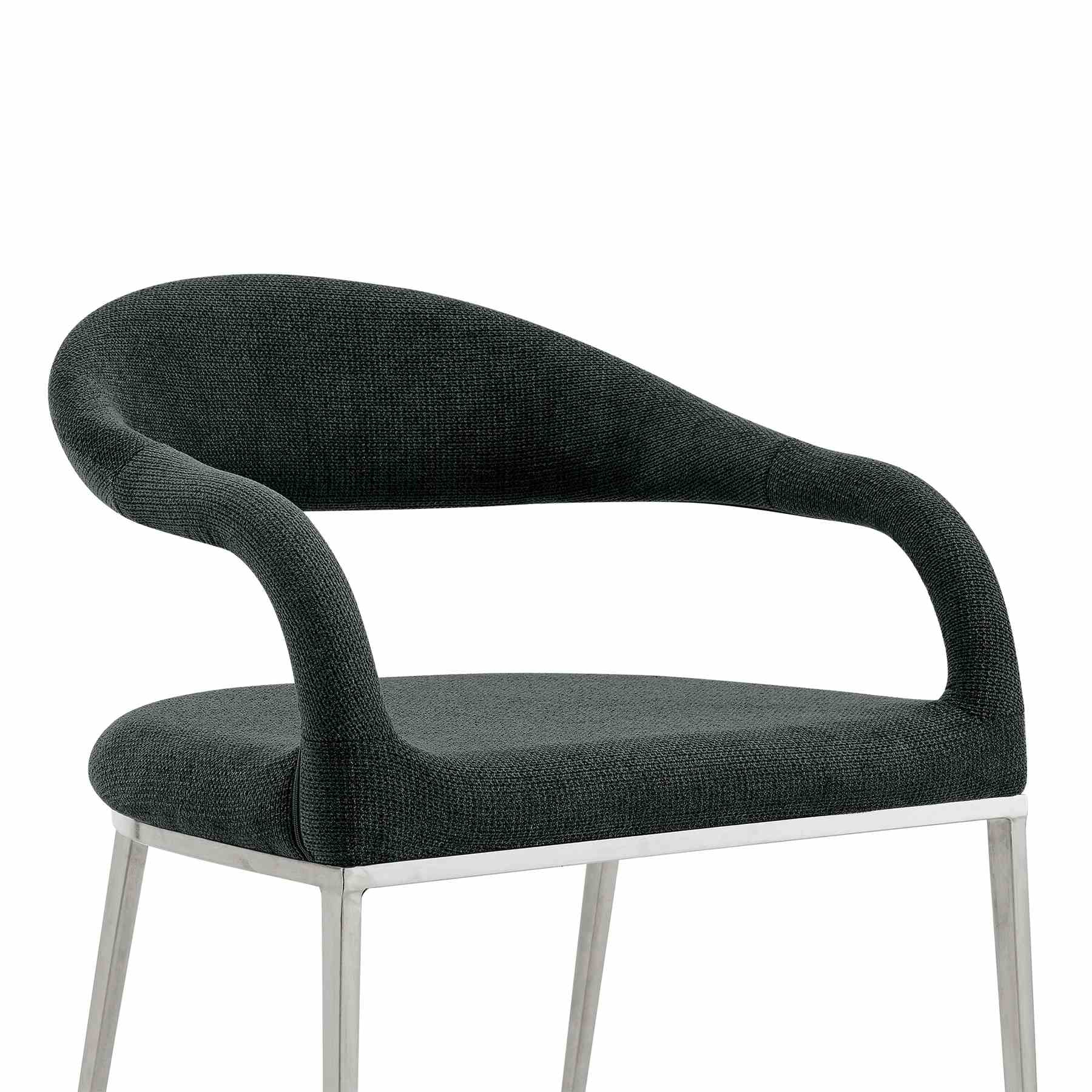 Morgan Upholstered Dining Chair with Brushed Stainless Steel and Charcoal Fabric - Set of 2 - Image 5