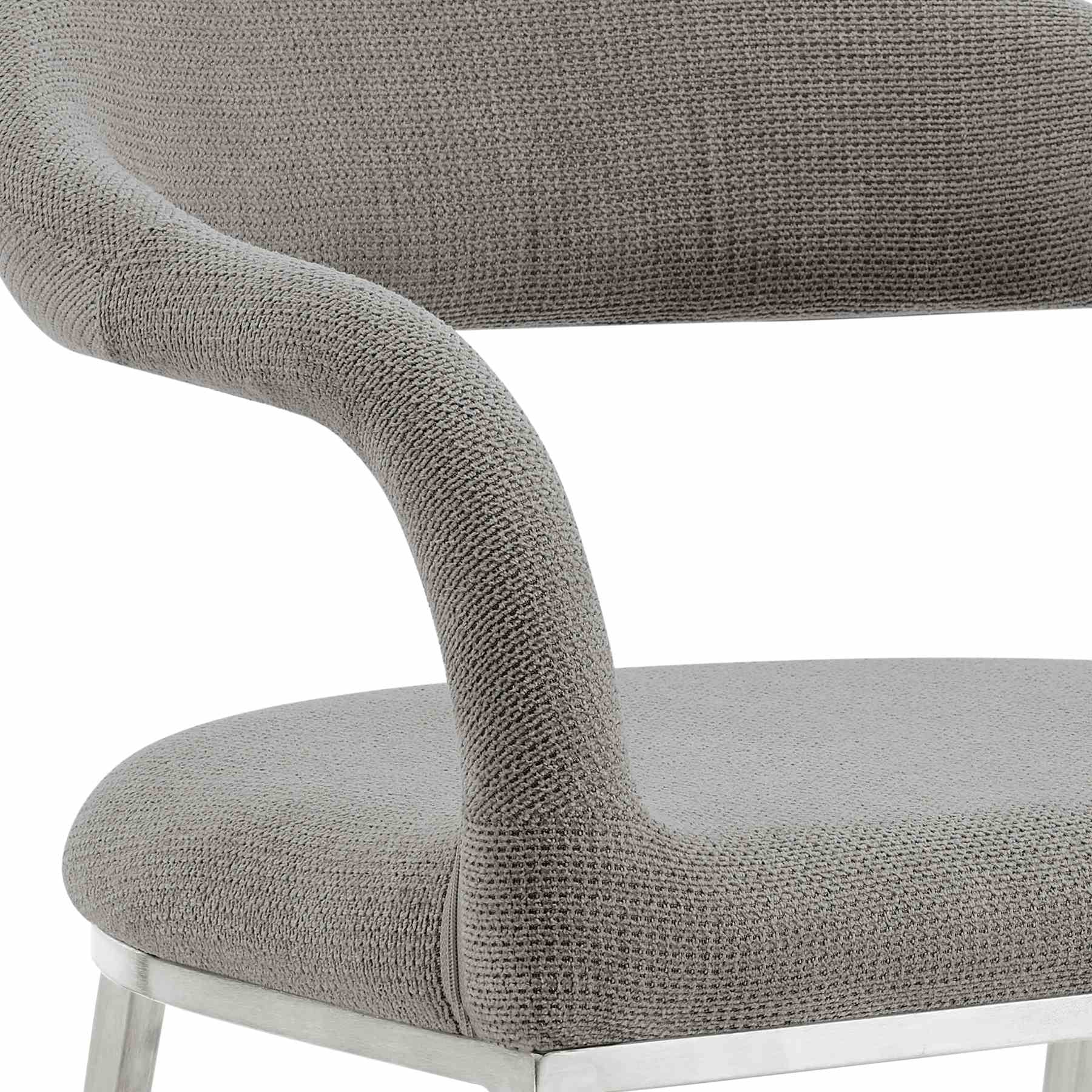Morgan Upholstered Dining Chair with Brushed Stainless Steel and Light Gray Fabric - Set of 2 - Image 8