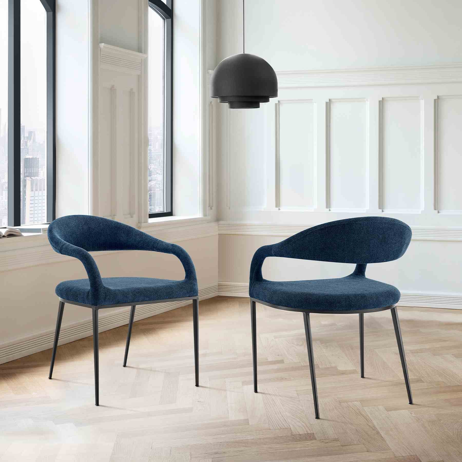 Morgan Upholstered Dining Chair with Matte Black Iron and Blue Fabric - Set of 2 - Image 11
