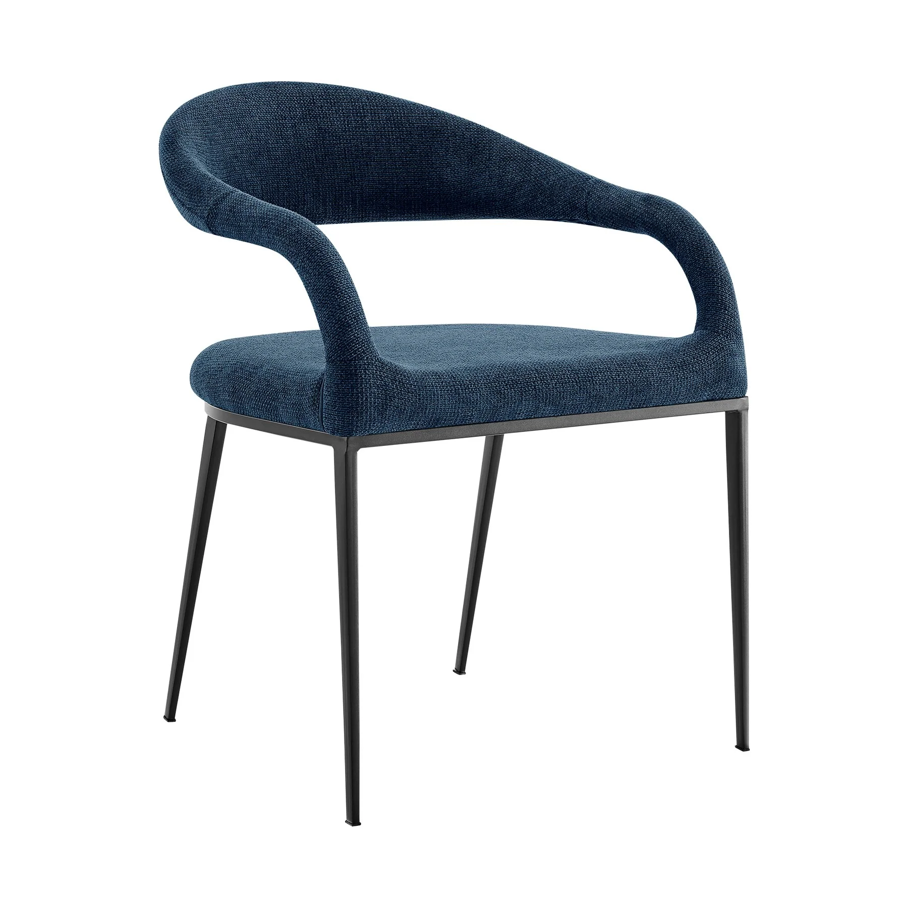 Morgan Upholstered Dining Chair with Matte Black Iron and Blue Fabric - Set of 2 - Image 2