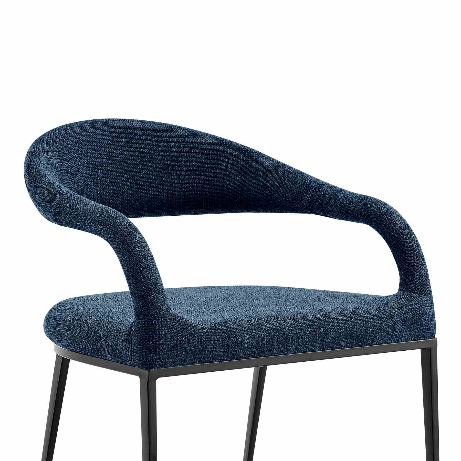 Morgan Upholstered Dining Chair with Matte Black Iron and Blue Fabric - Set of 2 - Image 5