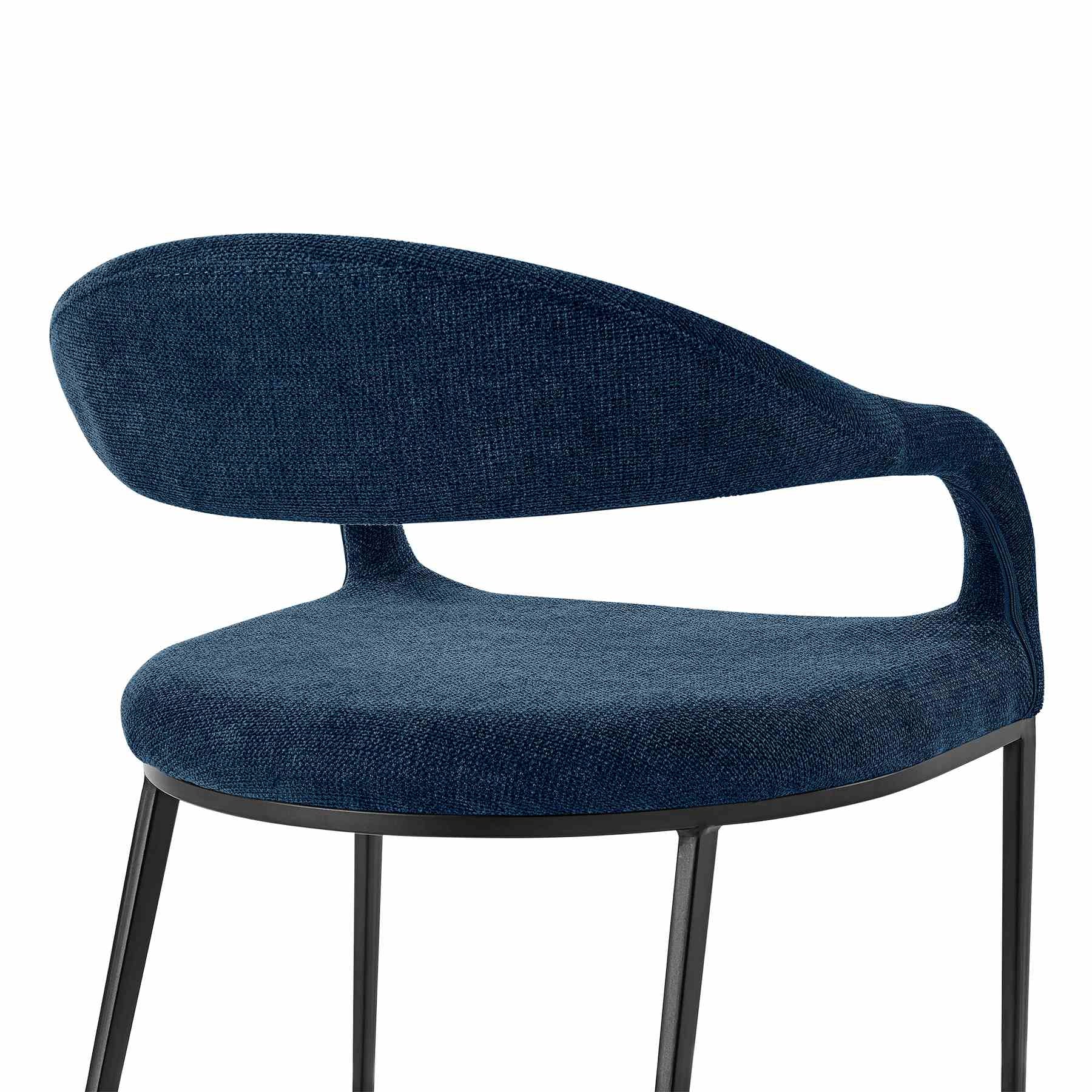 Morgan Upholstered Dining Chair with Matte Black Iron and Blue Fabric - Set of 2 - Image 6