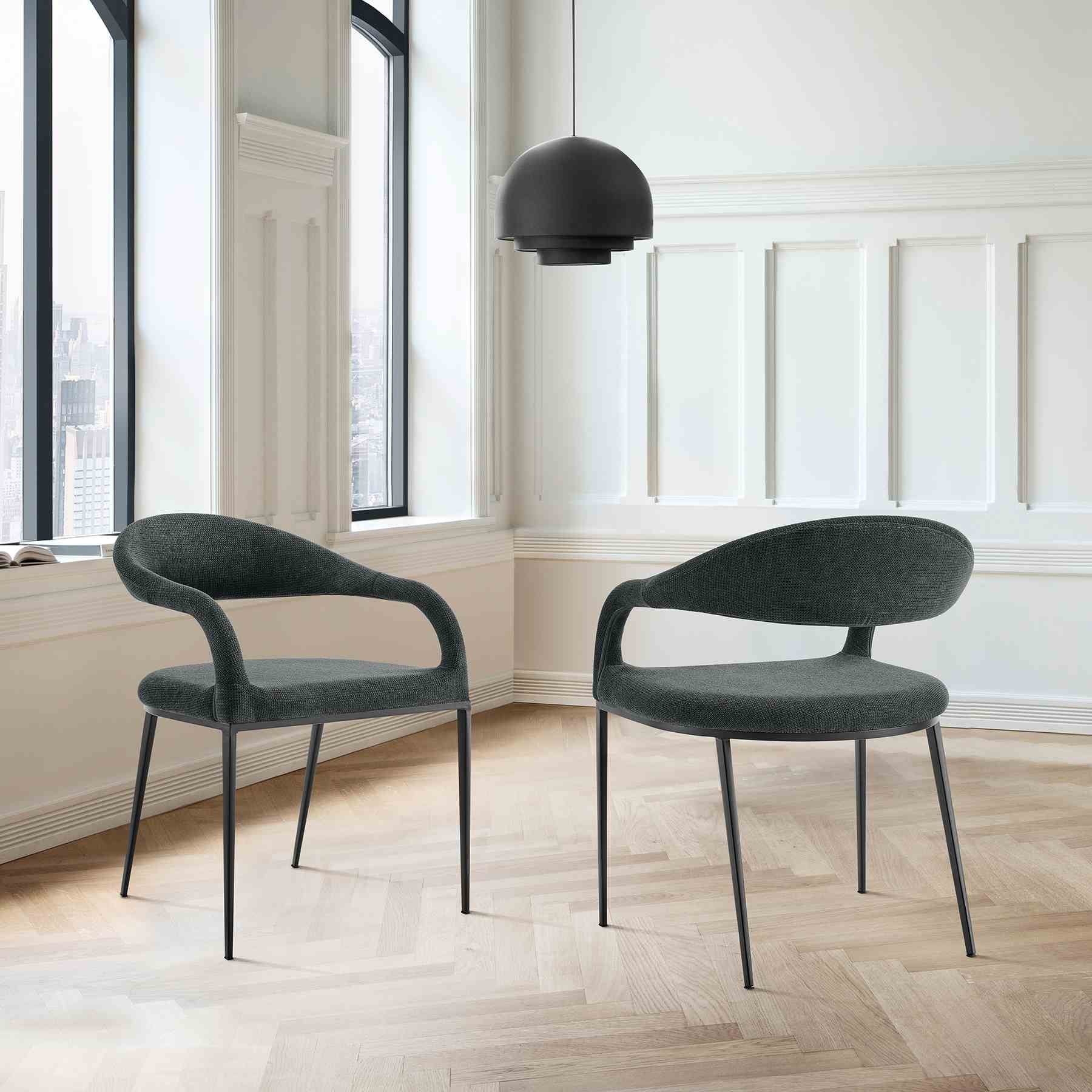 Morgan Upholstered Dining Chair with Matte Black Iron and Charcoal Fabric - Set of 2 - Image 11