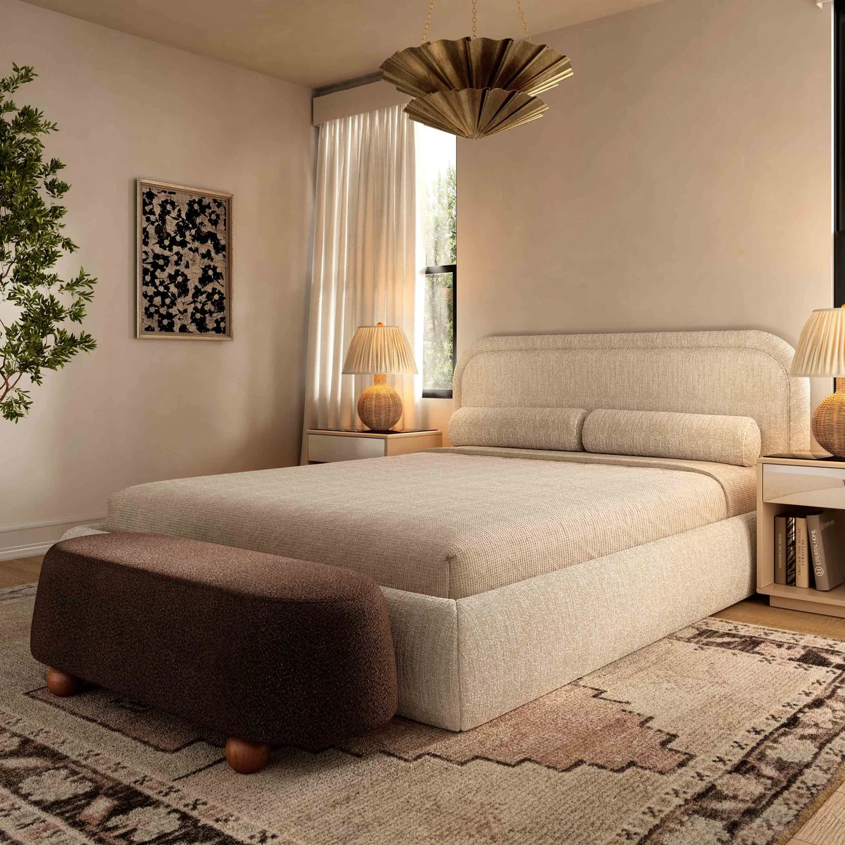 Murielle Taupe Textured Boucle King Bed - Image 2