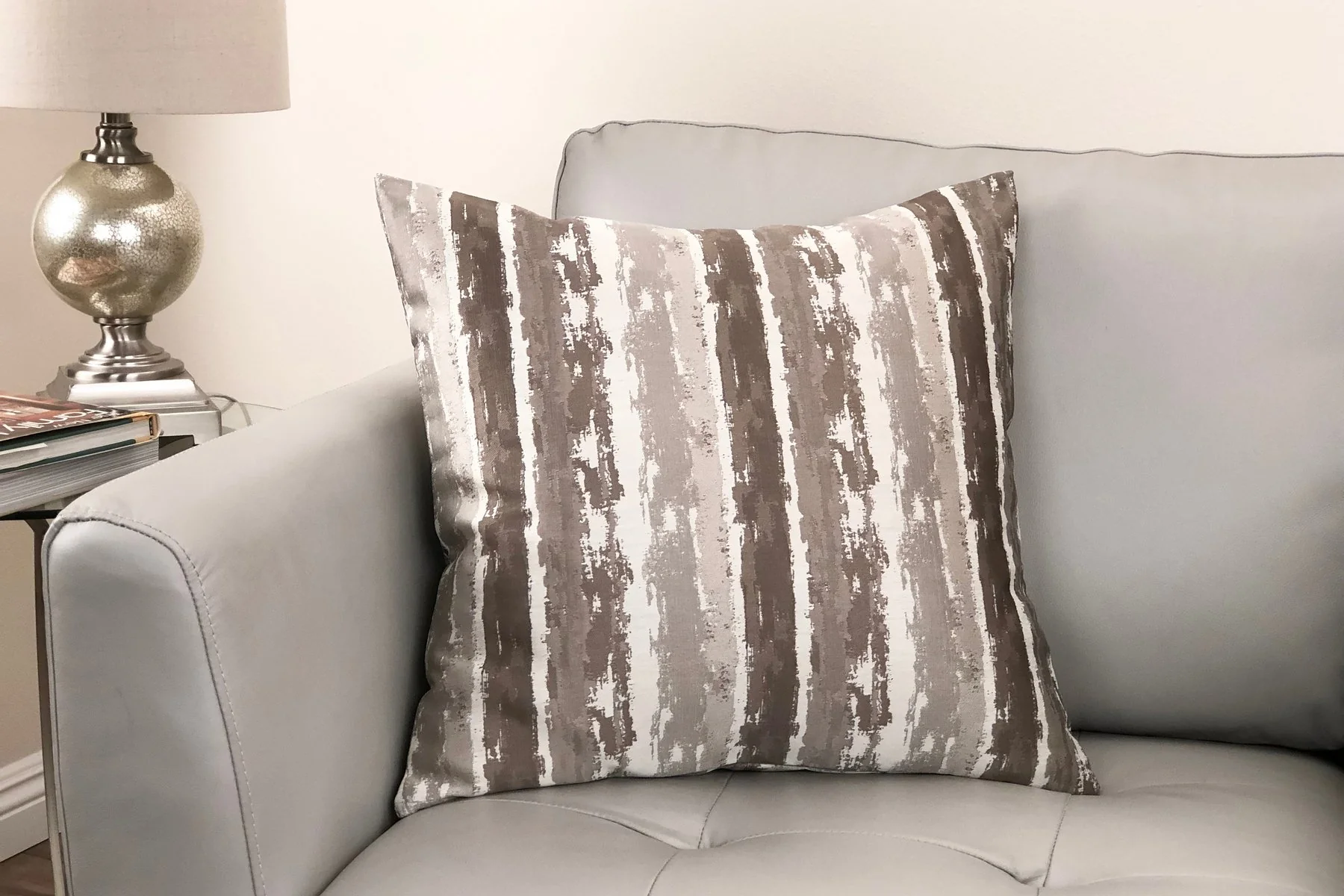Murray Contemporary Decorative Feather and Down Throw Pillow In Stone Jacquard Fabric - Image 2