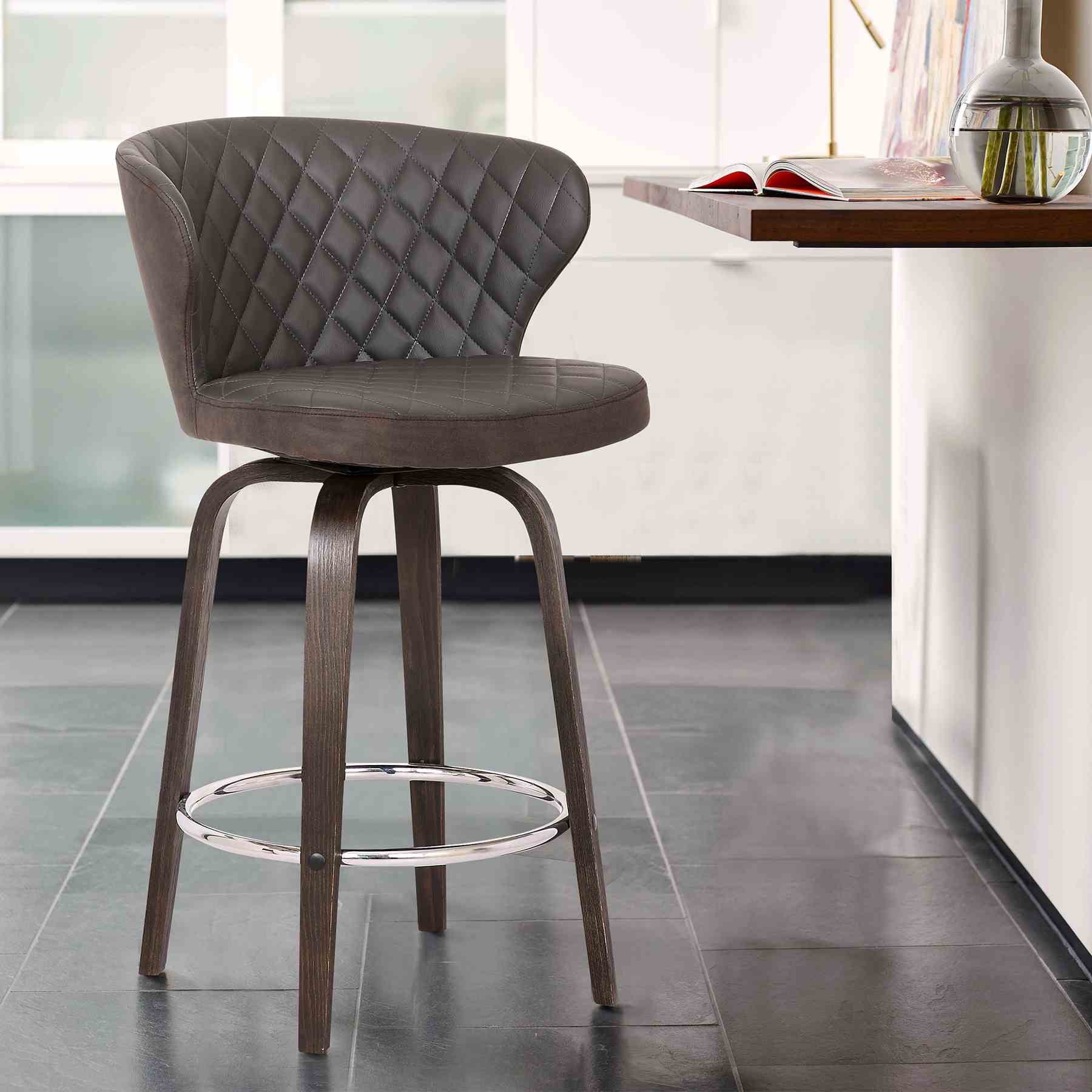 Mynette 30" Swivel Brown Faux Leather Bar Stool - Image 6