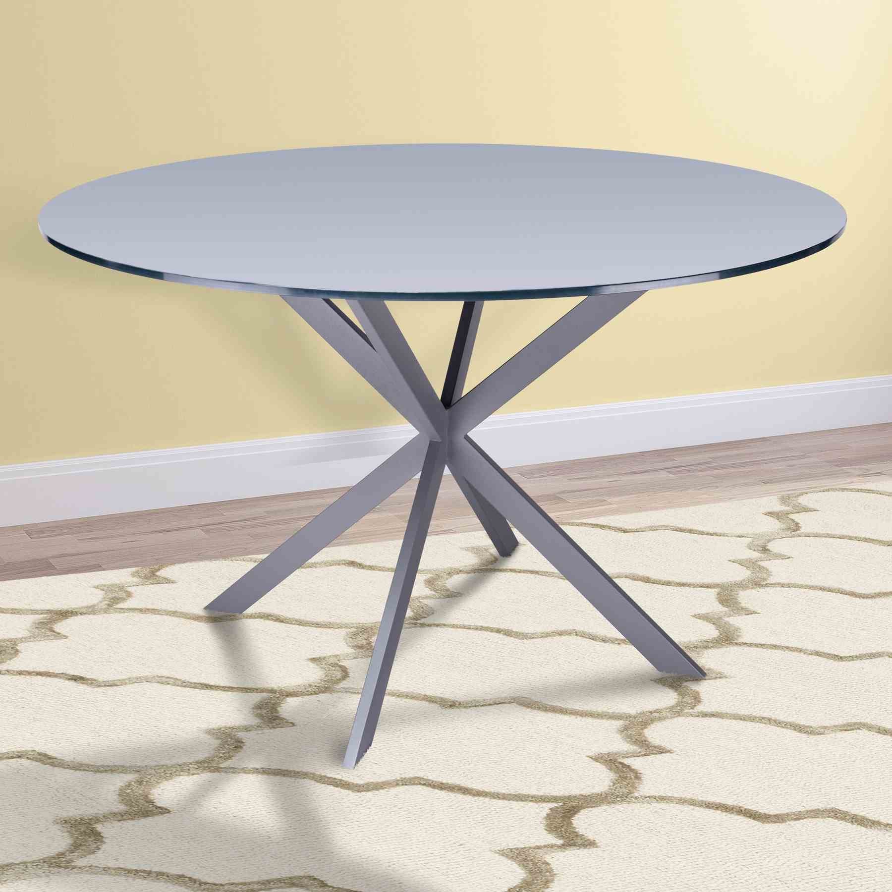 Mystere Modern Dining Table in Gray Powder Coated finish with Gray Tempered Glass Top - Image 4