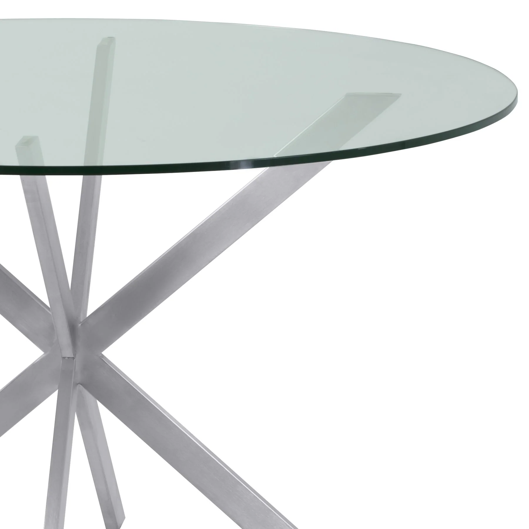 Mystere Round Dining Table in Brushed Stainless Steel with Clear Tempered Glass Top - Image 2