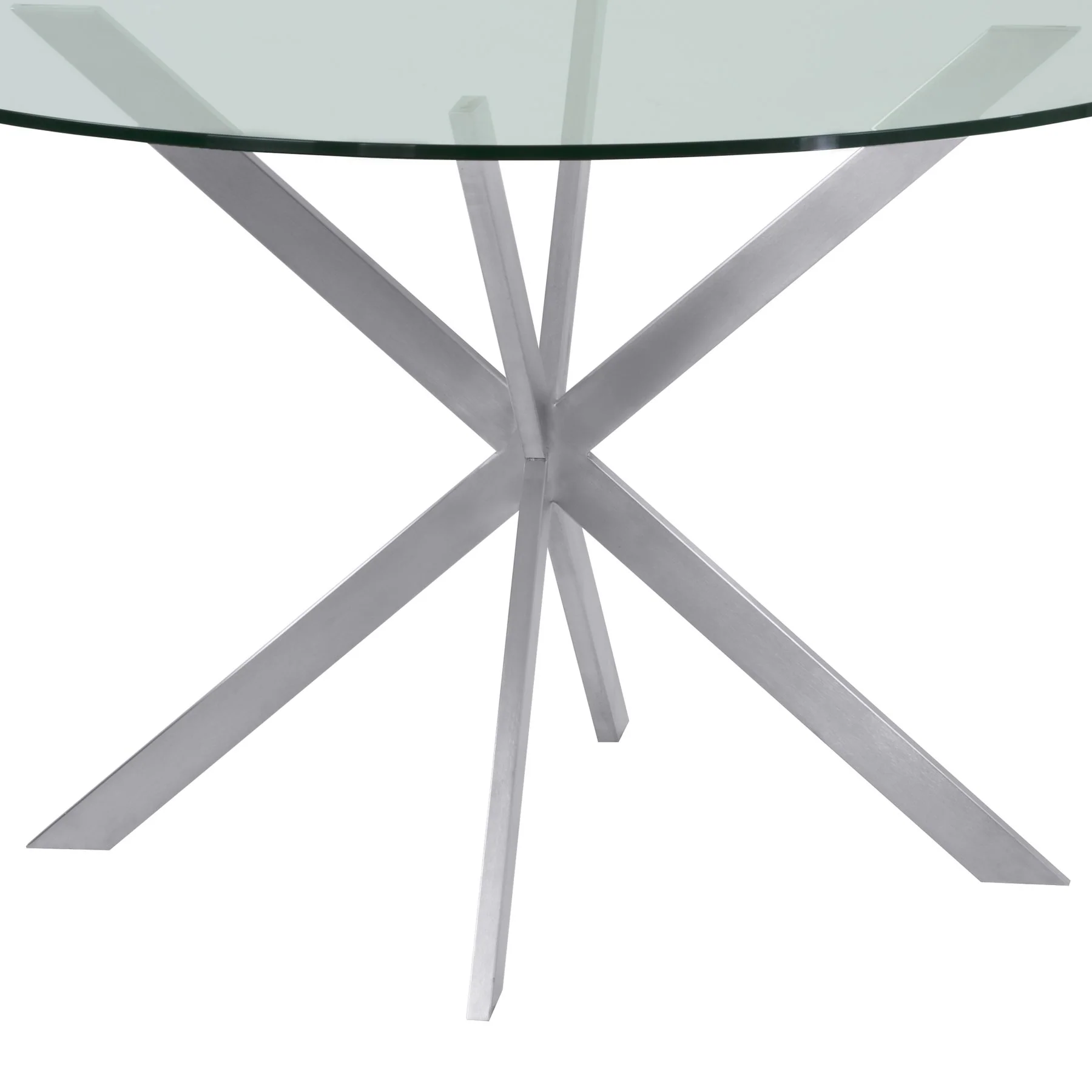 Mystere Round Dining Table in Brushed Stainless Steel with Clear Tempered Glass Top - Image 3