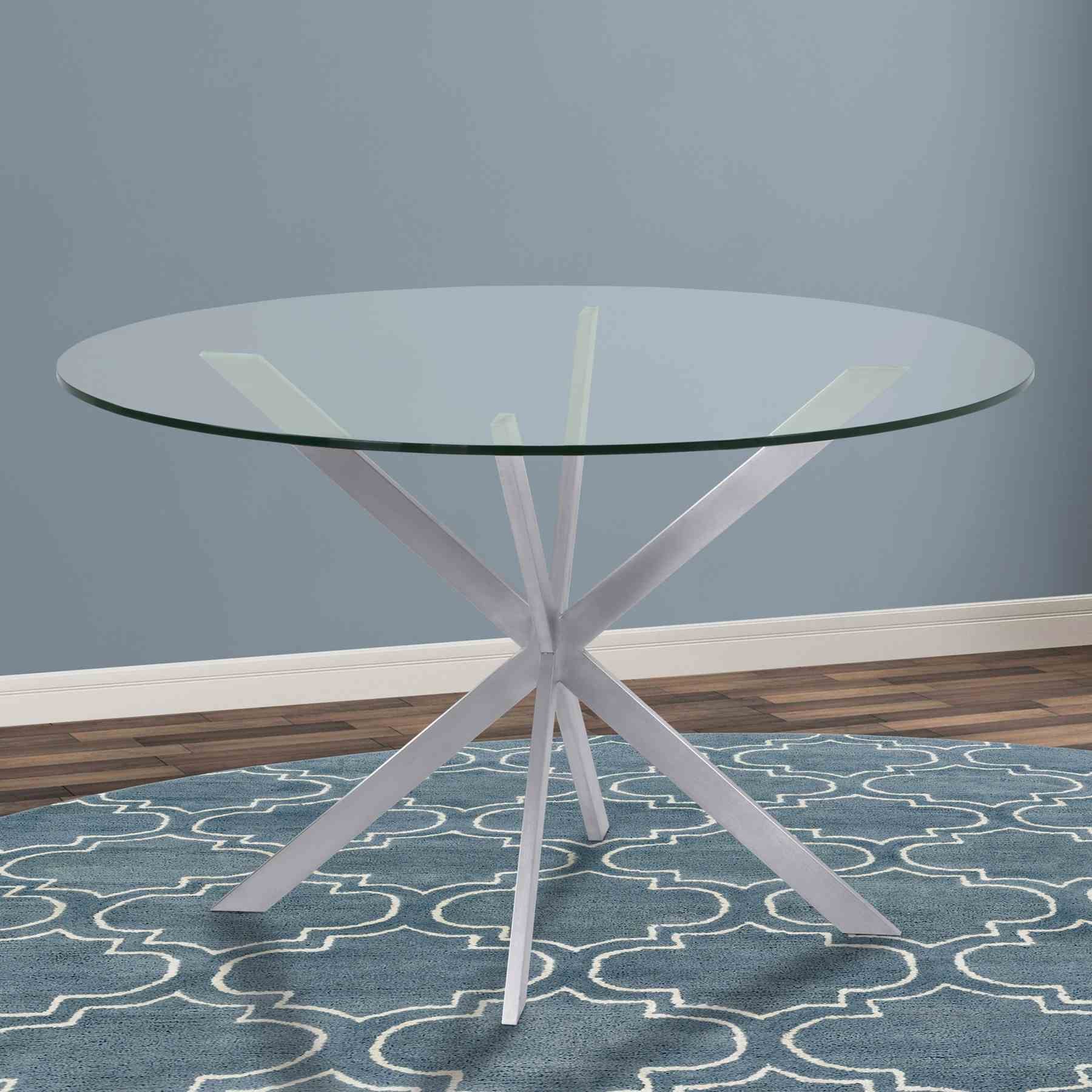 Mystere Round Dining Table in Brushed Stainless Steel with Clear Tempered Glass Top - Image 4