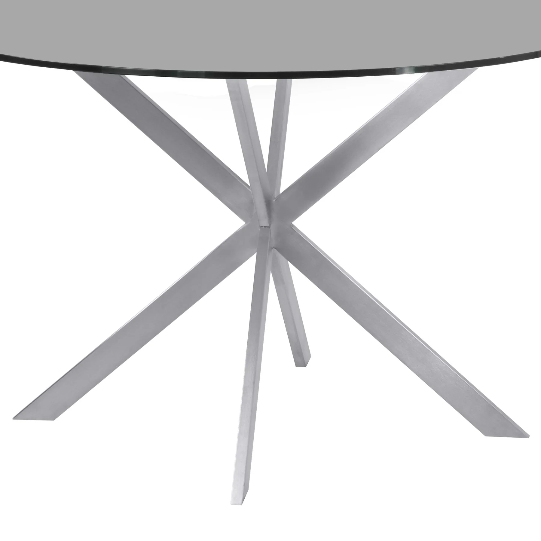 Mystere Round Dining Table in Brushed Stainless Steel with Gray Tempered Glass Top - Image 3