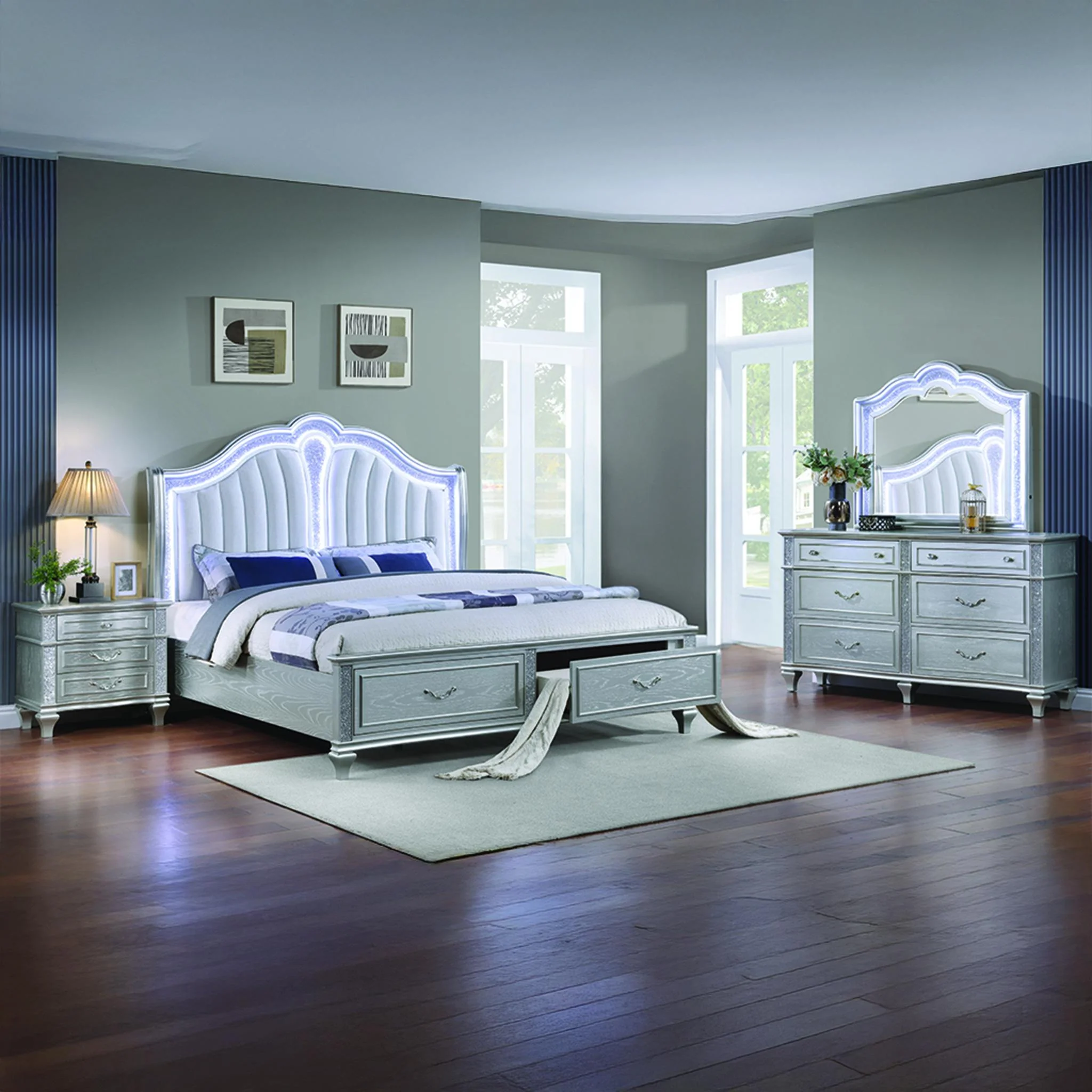 Mystic King 4PC Bedroom Set Silver - Image 19