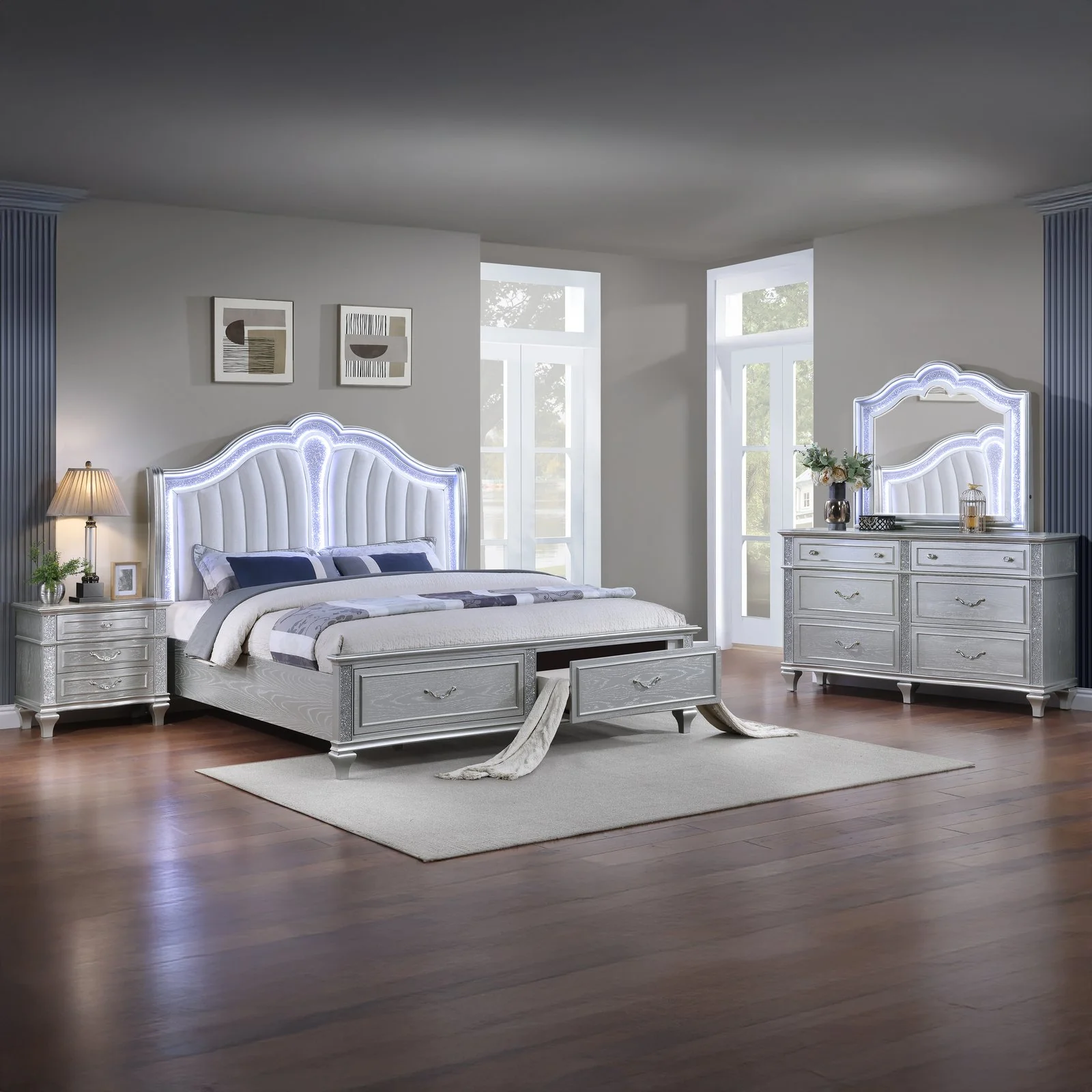 Mystic King 4PC Bedroom Set Silver - Image 7