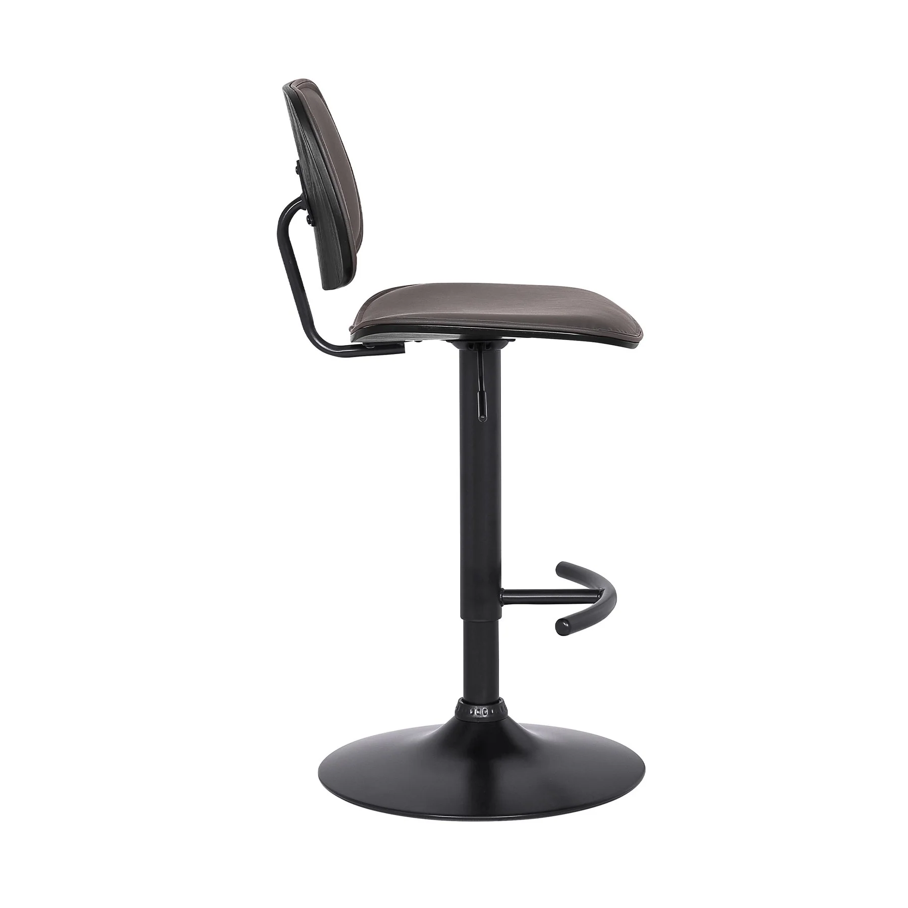 Nancy Adjustable Gray Faux Leather Swivel Barstool in Black Powder Coated Finish - Image 3