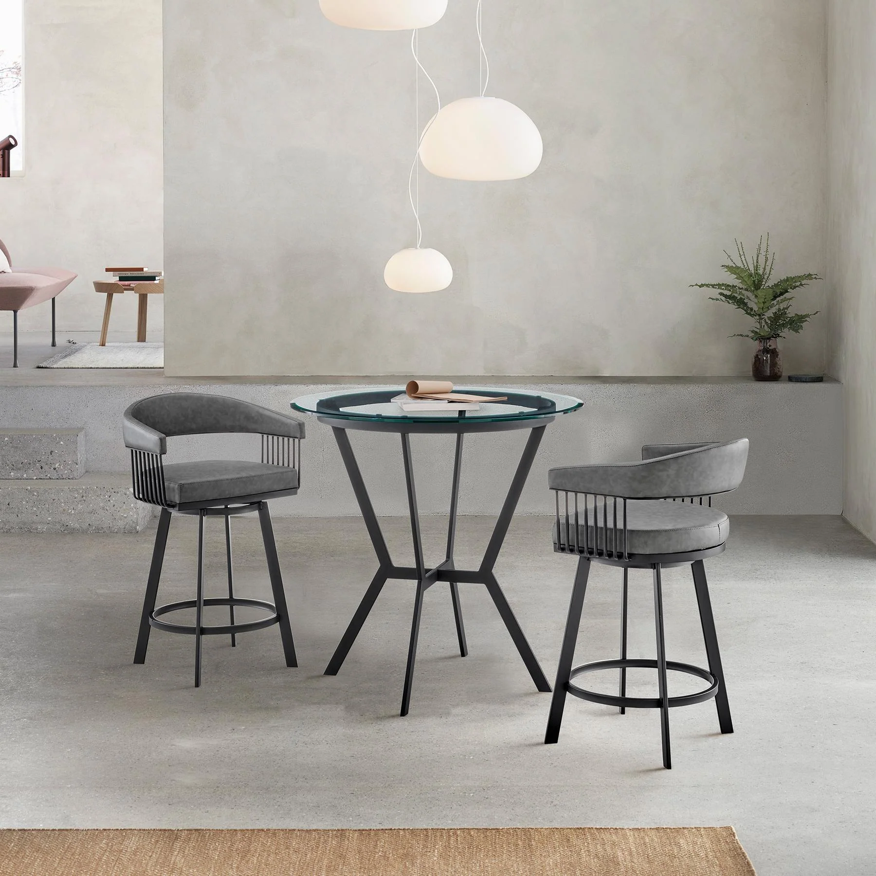 Naomi and Chelsea 3-Piece Counter Height Dining Set in Black Metal and Gray Faux Leather - Image 9
