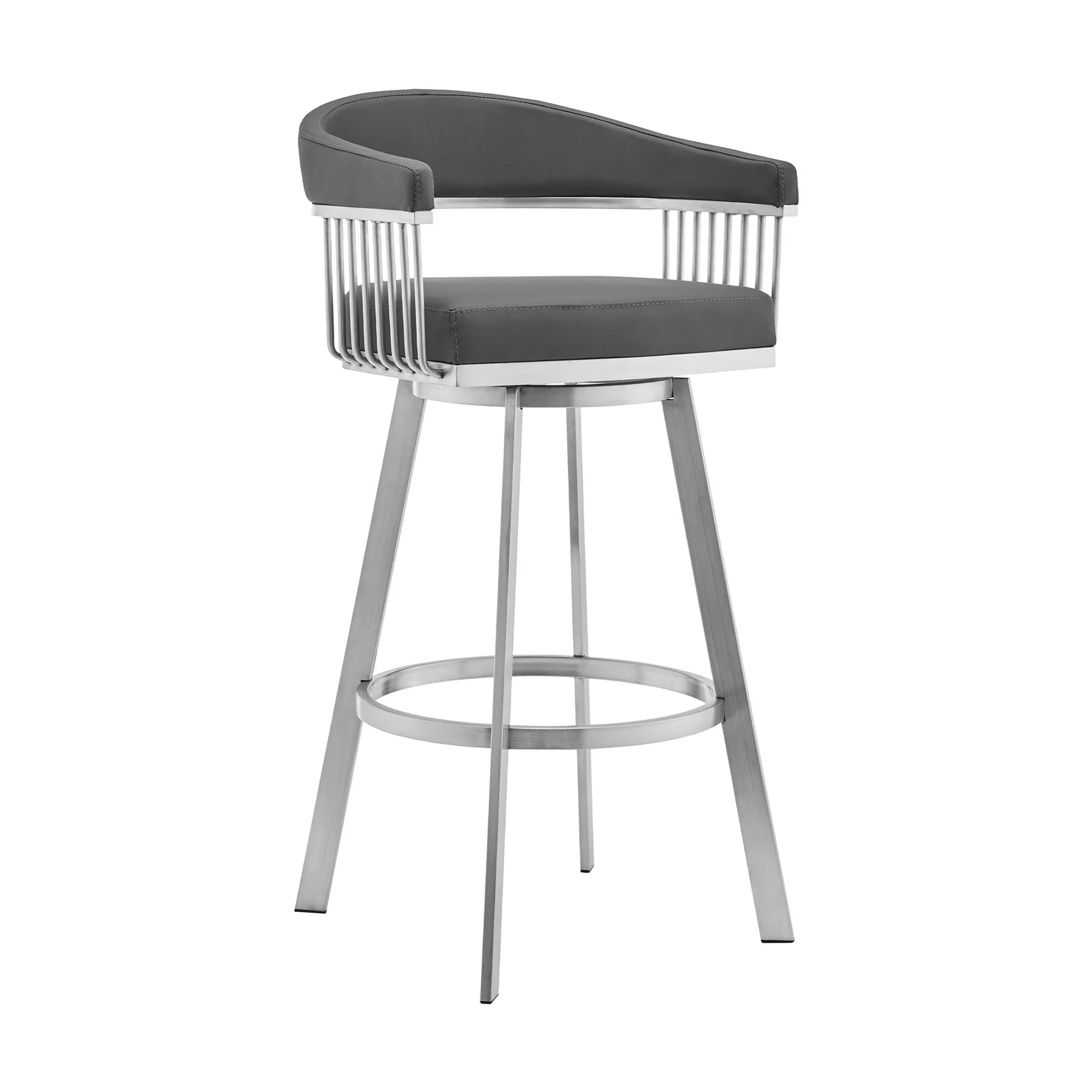 Naomi and Chelsea 4-Piece Counter Height Dining Set in Brushed Stainless Steel and Gray Faux Leather - Image 2