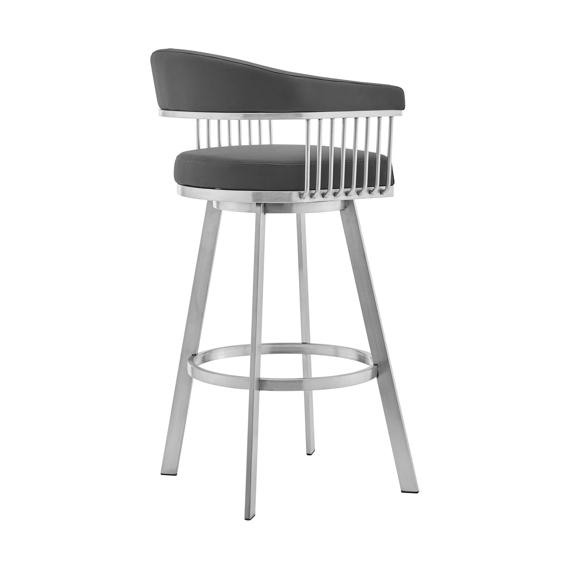 Naomi and Chelsea 4-Piece Counter Height Dining Set in Brushed Stainless Steel and Gray Faux Leather - Image 3