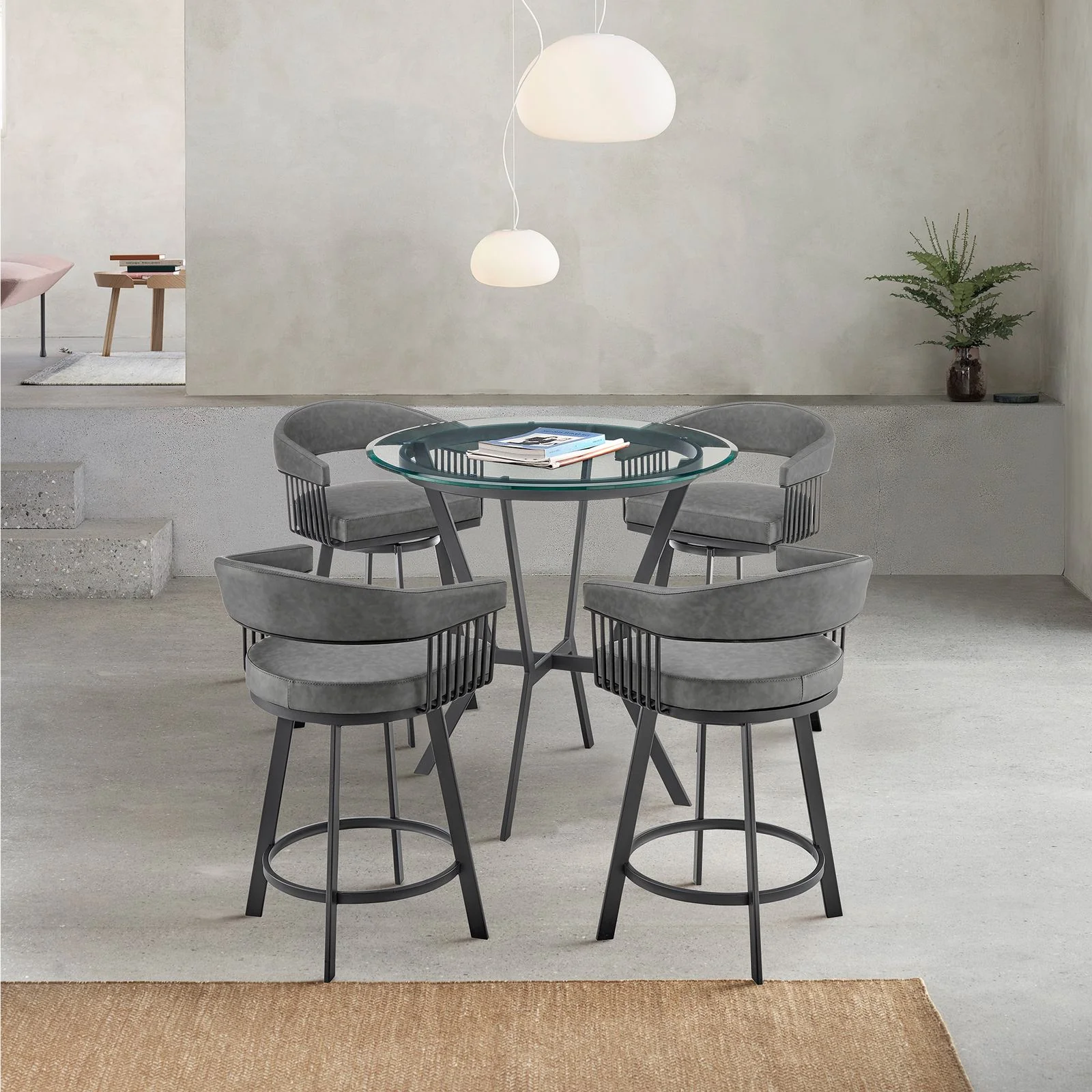 Naomi and Chelsea 5-Piece Counter Height Dining Set in Black Metal and Gray Faux Leather - Image 9