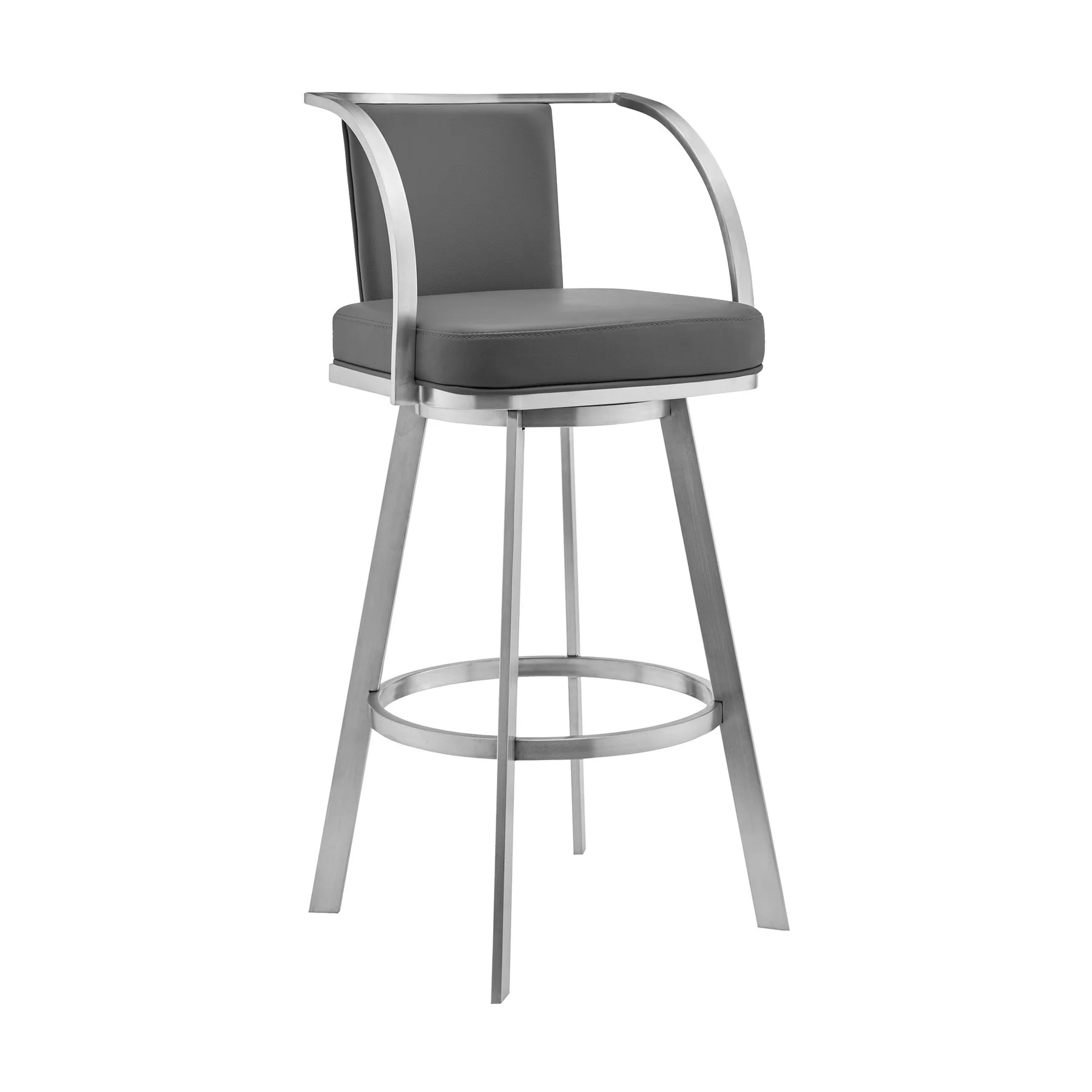 Naomi and Livingston 3-Piece Counter Height Dining Set in Brushed Stainless Steel and Gray Faux Leather - Image 2
