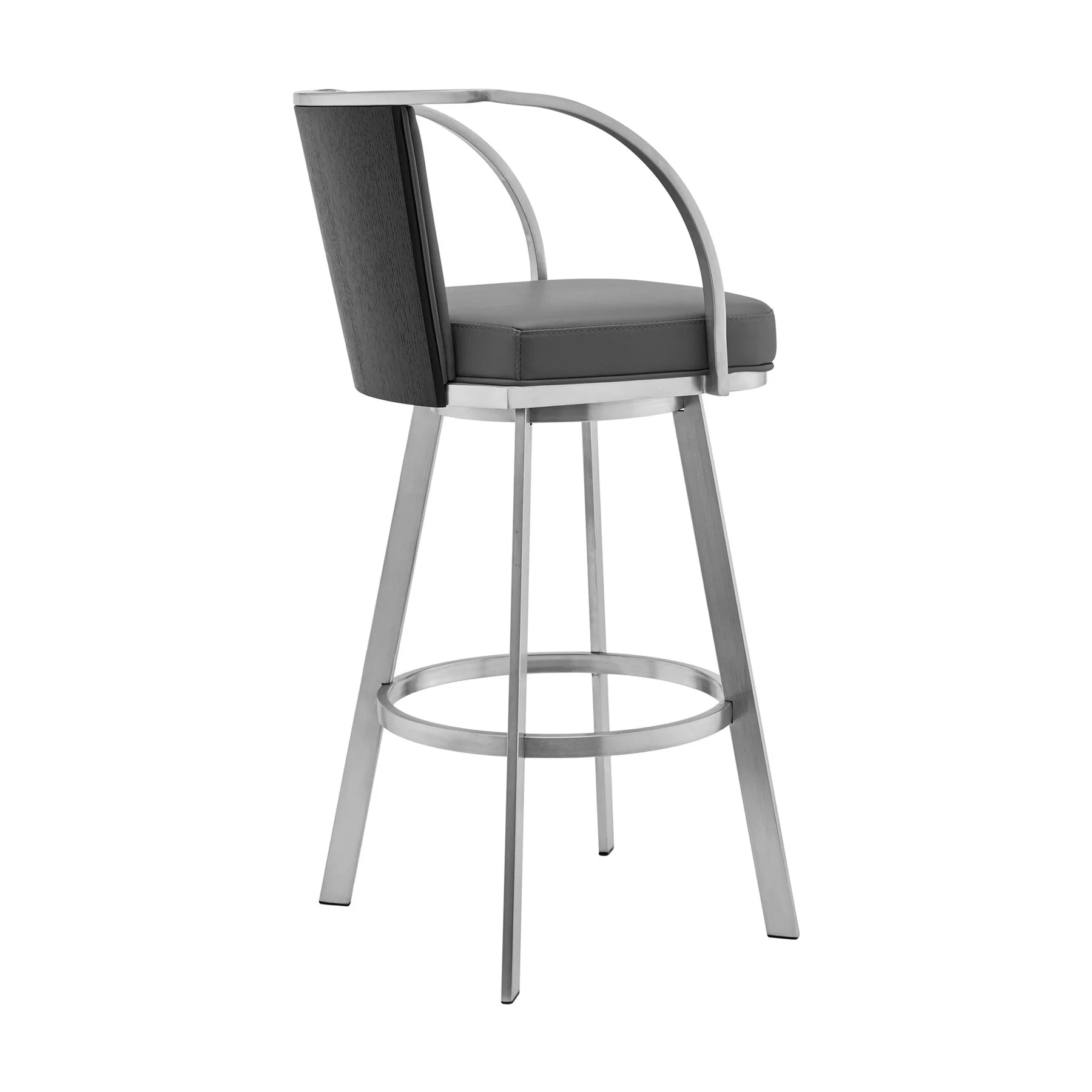 Naomi and Livingston 3-Piece Counter Height Dining Set in Brushed Stainless Steel and Gray Faux Leather - Image 3