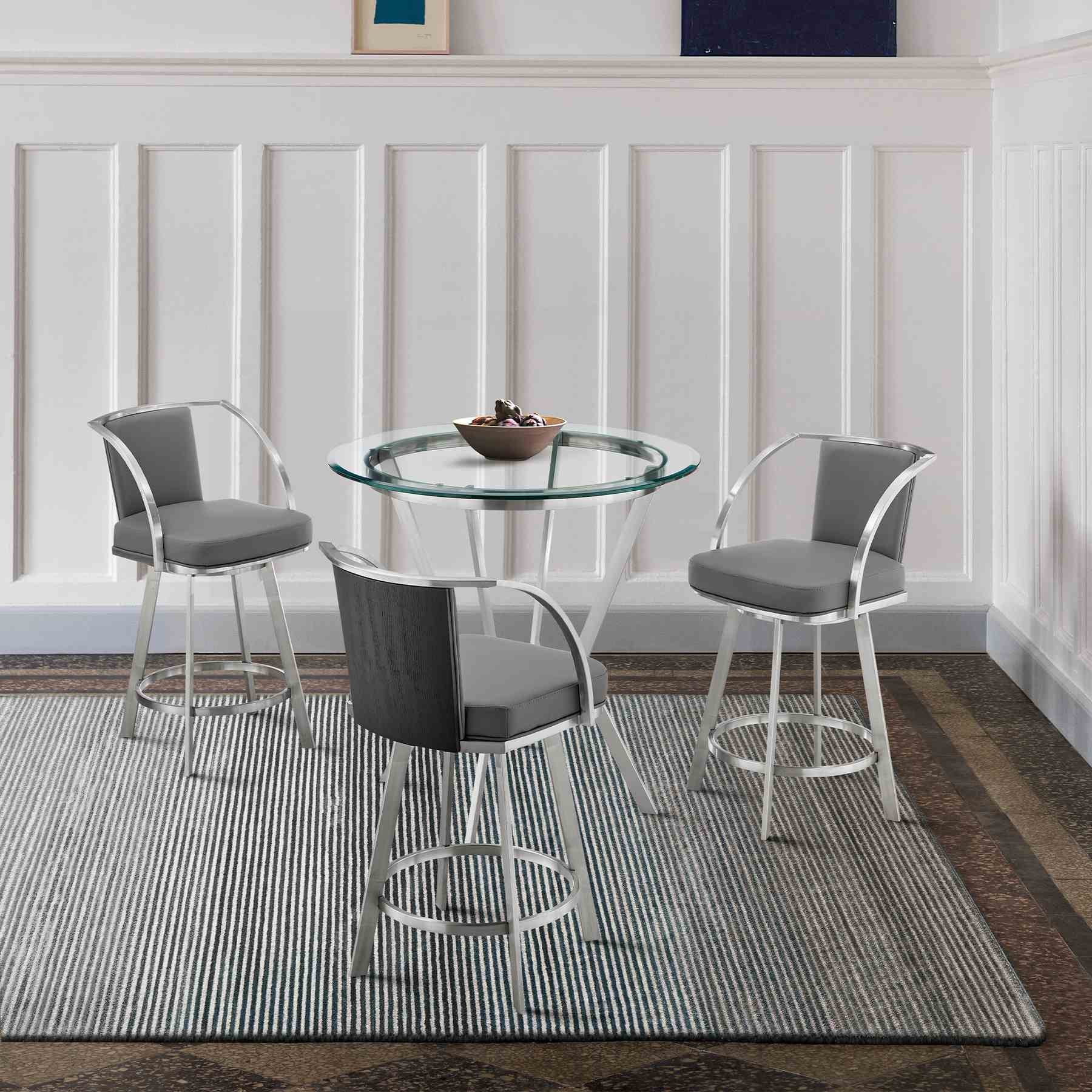 Naomi and Livingston 4-Piece Counter Height Dining Set in Brushed Stainless Steel and Gray Faux Leather - Image 9