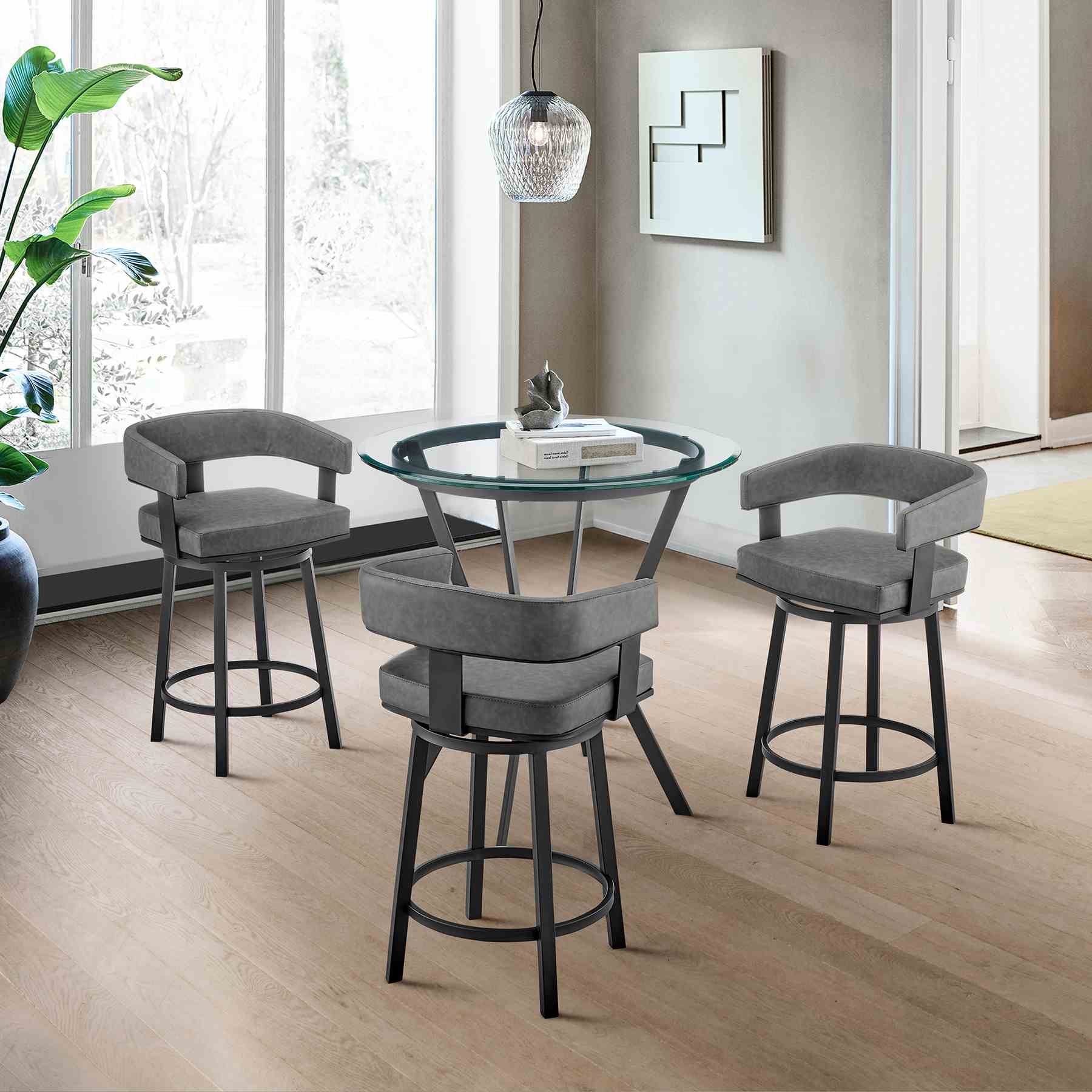 Naomi and Lorin 4-Piece Counter Height Dining Set in Black Metal and Gray Faux Leather - Image 9