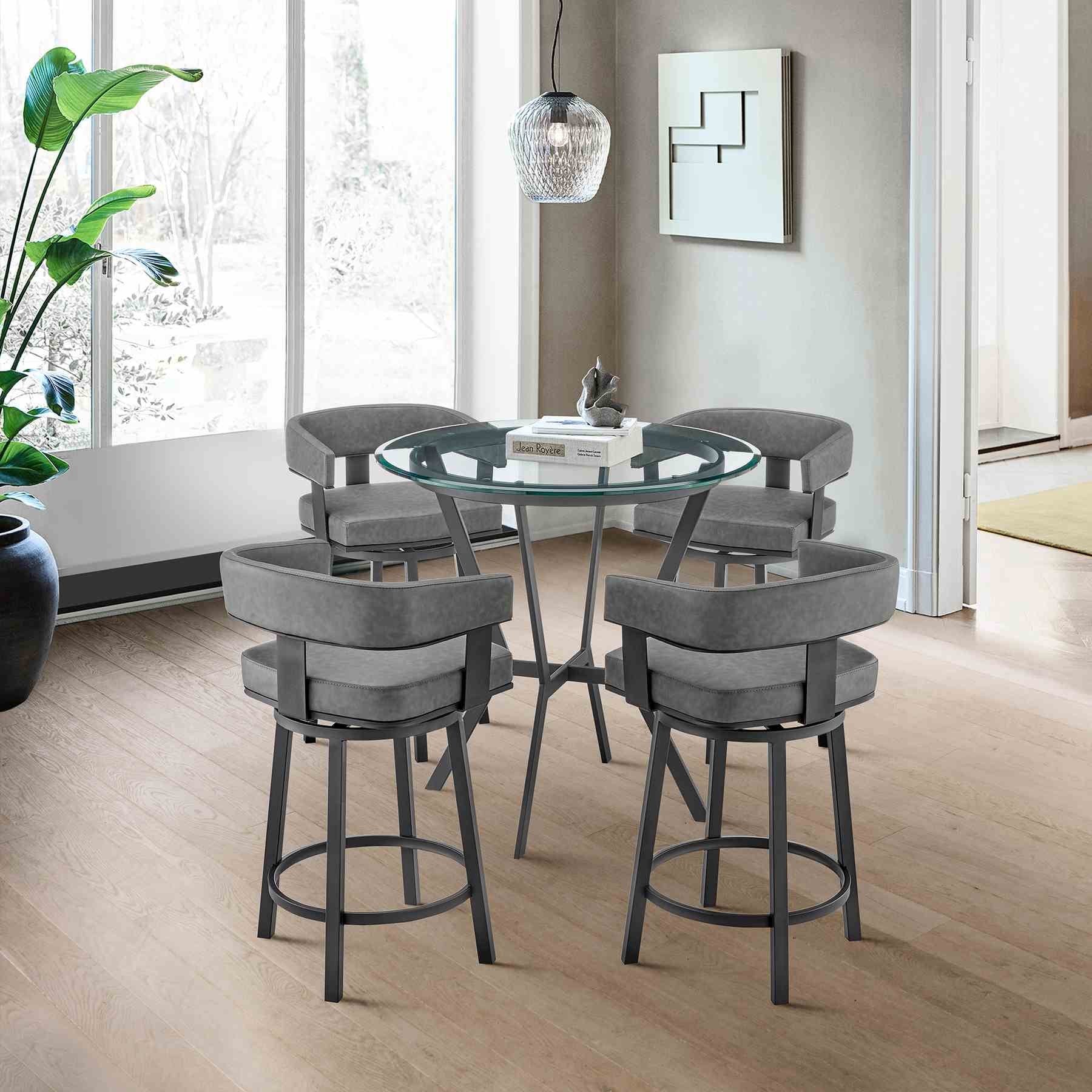 Naomi and Lorin 5-Piece Counter Height Dining Set in Black Metal and Gray Faux Leather - Image 9