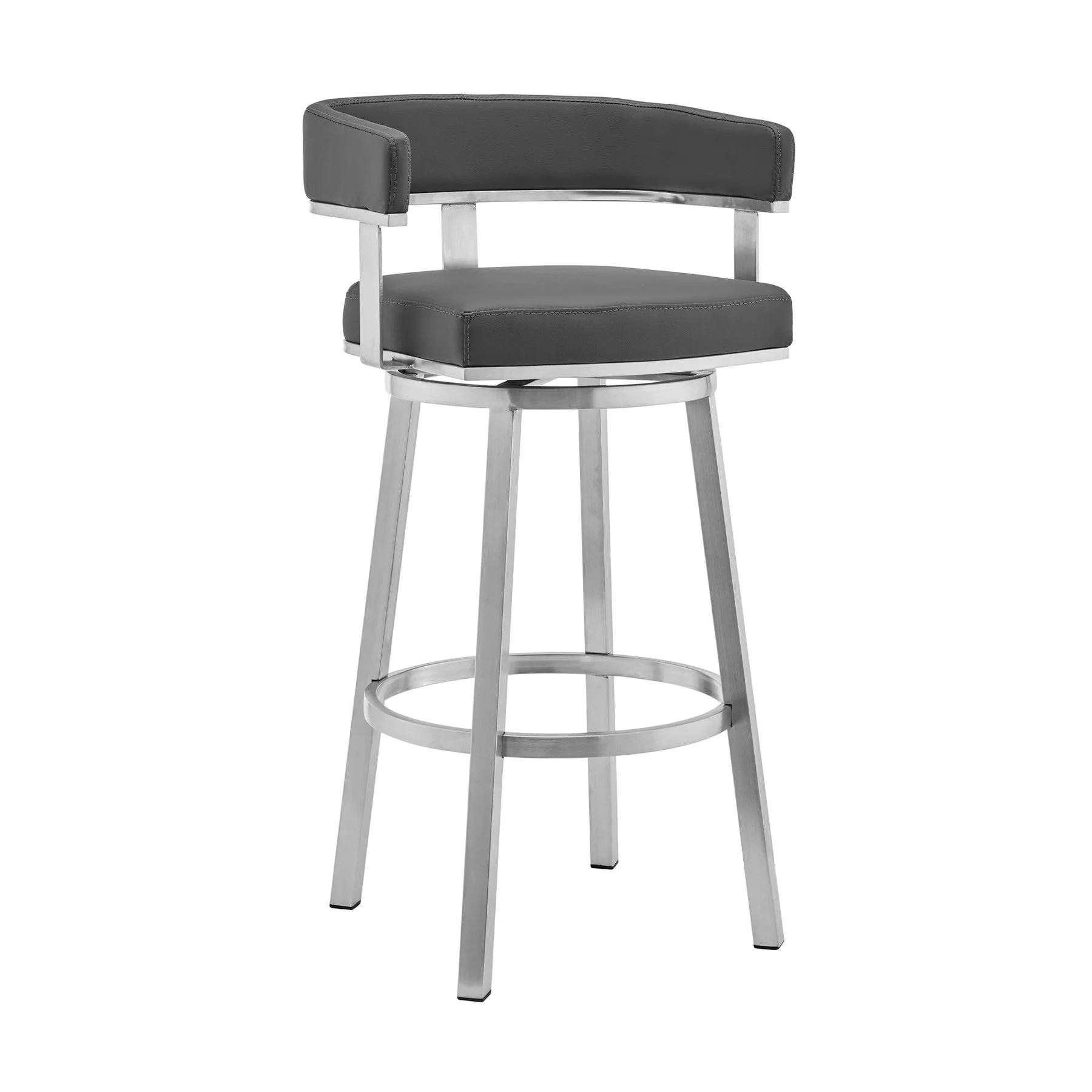 Naomi and Lorin 5-Piece Counter Height Dining Set in Brushed Stainless Steel and Gray Faux Leather - Image 2