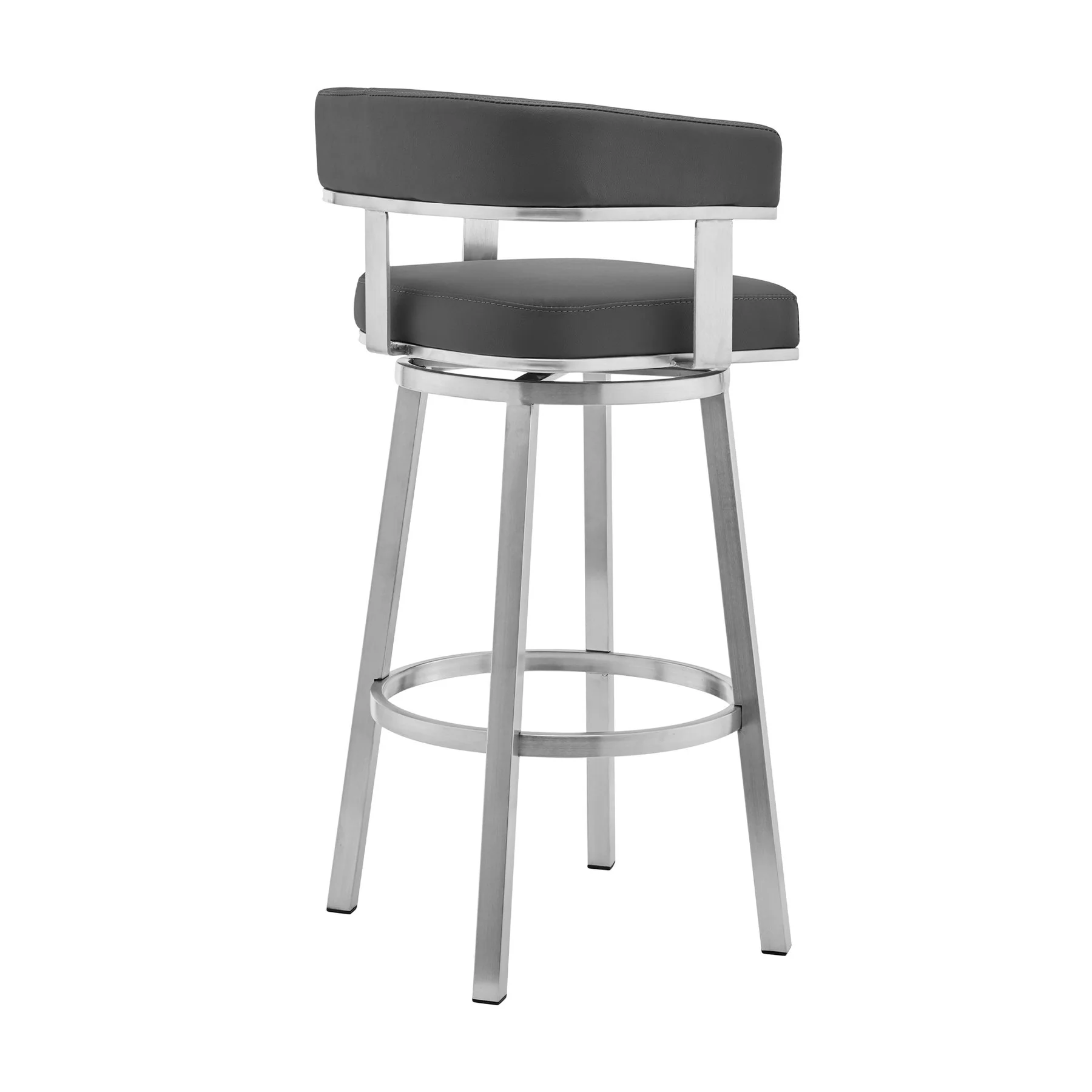 Naomi and Lorin 5-Piece Counter Height Dining Set in Brushed Stainless Steel and Gray Faux Leather - Image 3