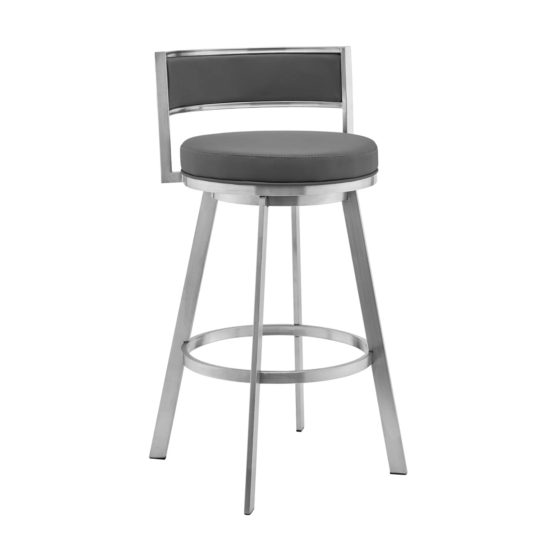 Naomi and Roman 4-Piece Counter Height Dining Set in Brushed Stainless Steel and Gray Faux Leather - Image 2