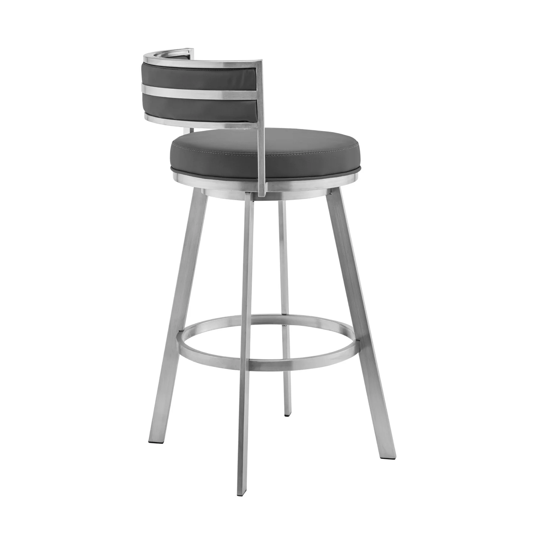 Naomi and Roman 5-Piece Counter Height Dining Set in Brushed Stainless Steel and Gray Faux Leather - Image 3