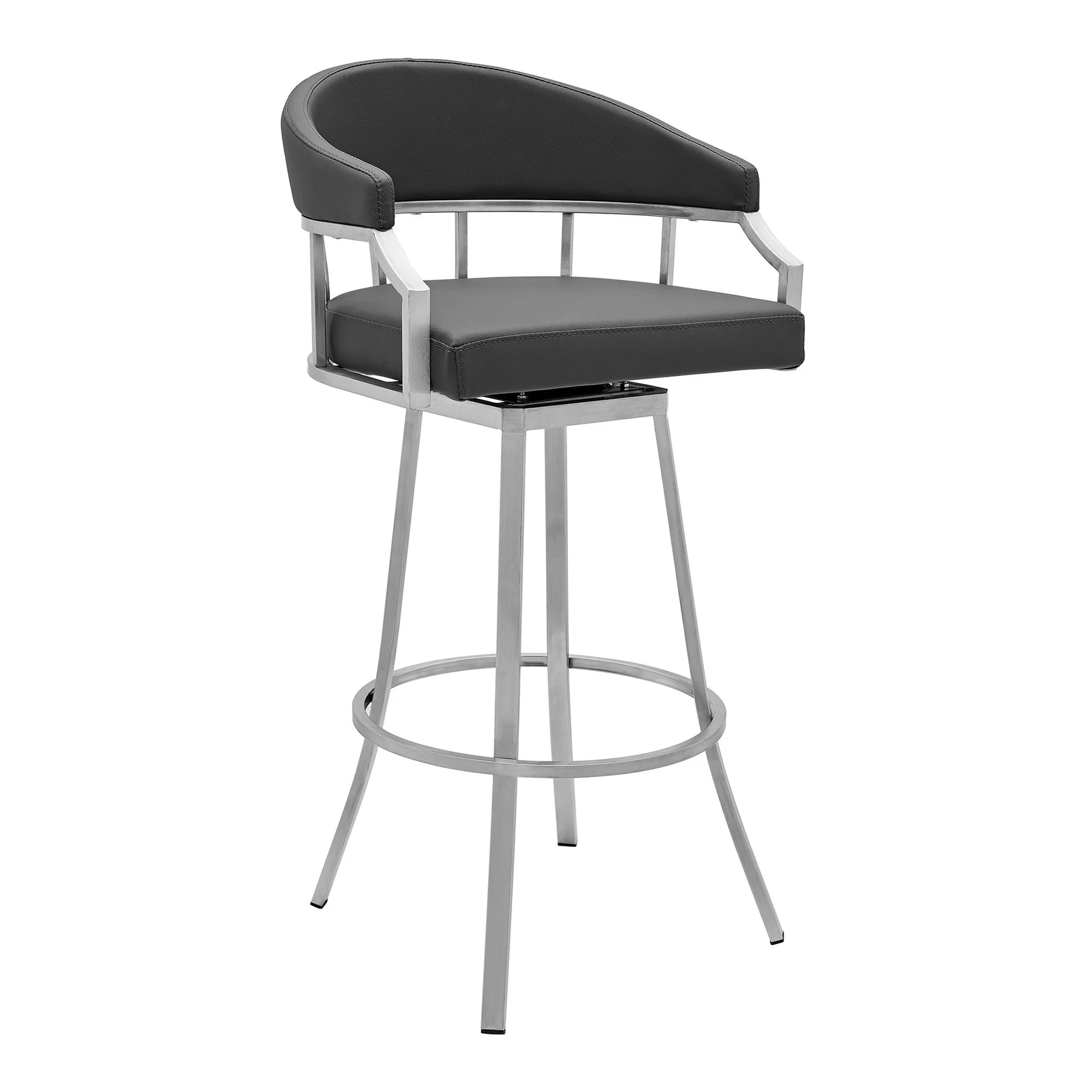 Naomi and Valerie 4-Piece Counter Height Dining Set in Brushed Stainless Steel and Gray Faux Leather - Image 2