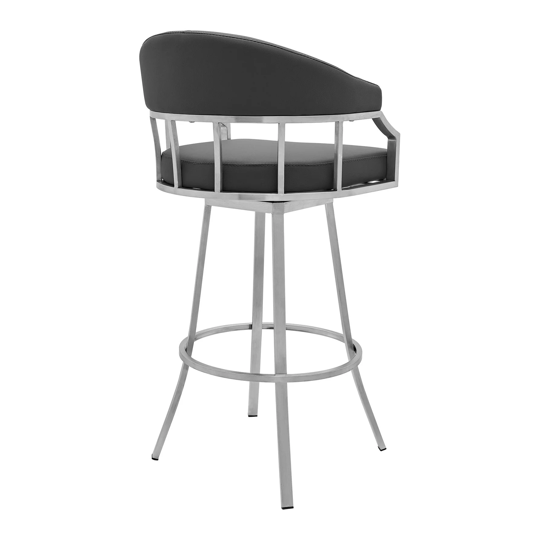 Naomi and Valerie 5-Piece Counter Height Dining Set in Brushed Stainless Steel and Gray Faux Leather - Image 3