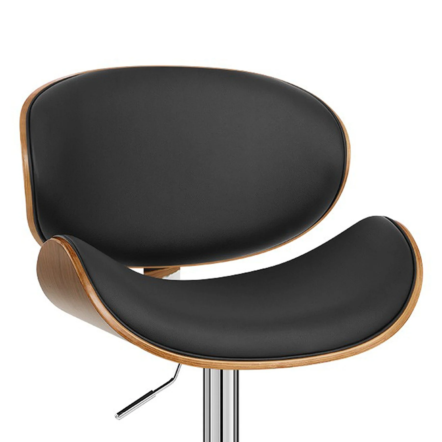 Naples Black Faux Leather Adjustable Height Swivel Walnut Wood and Chrome Base Bar Stool - Image 6