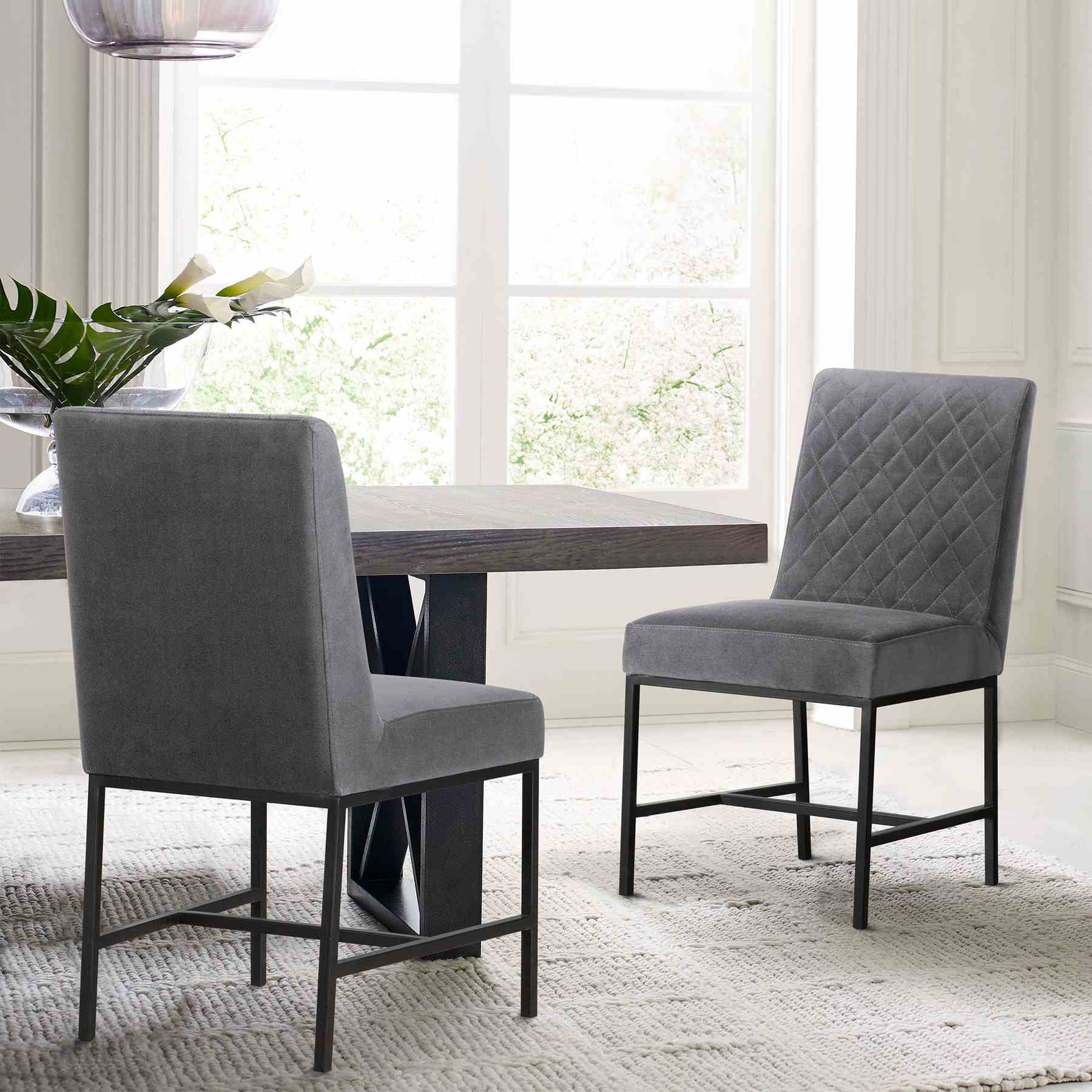 Napoli Gray Velvet and Black Leg Modern Dining Accent Chair-Set of 2 - Image 7