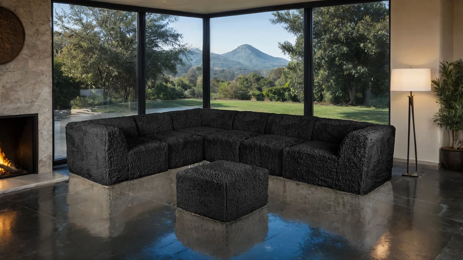 Nappi Large L-Sectional W/ Ottoman, Black - Image 2