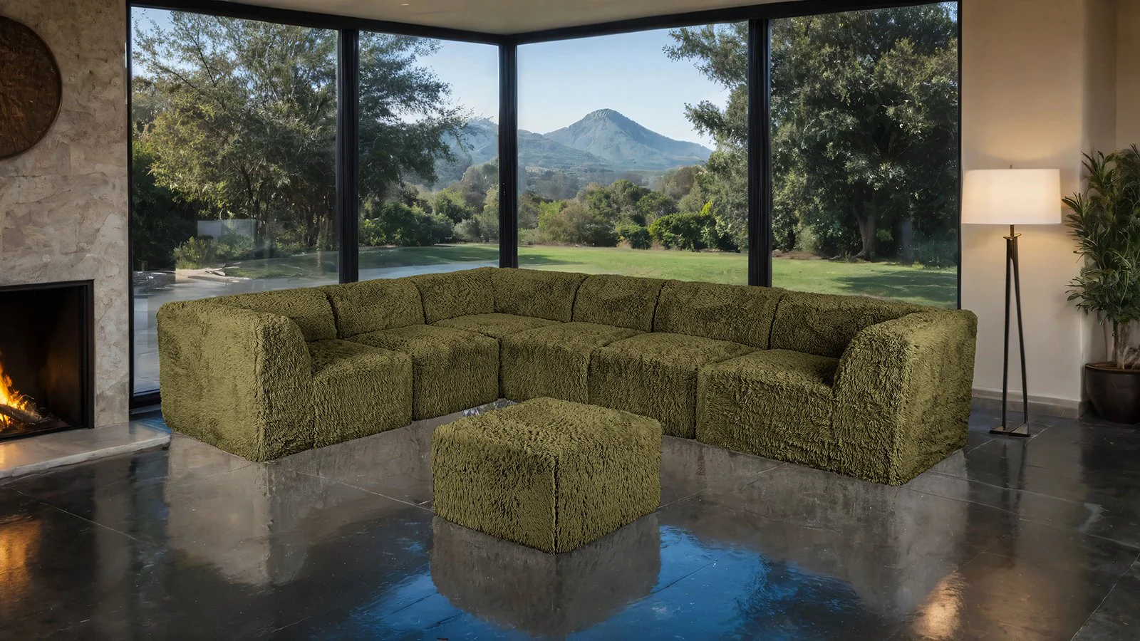 Nappi Large L-Sectional W/ Ottoman, Olive Green - Image 2
