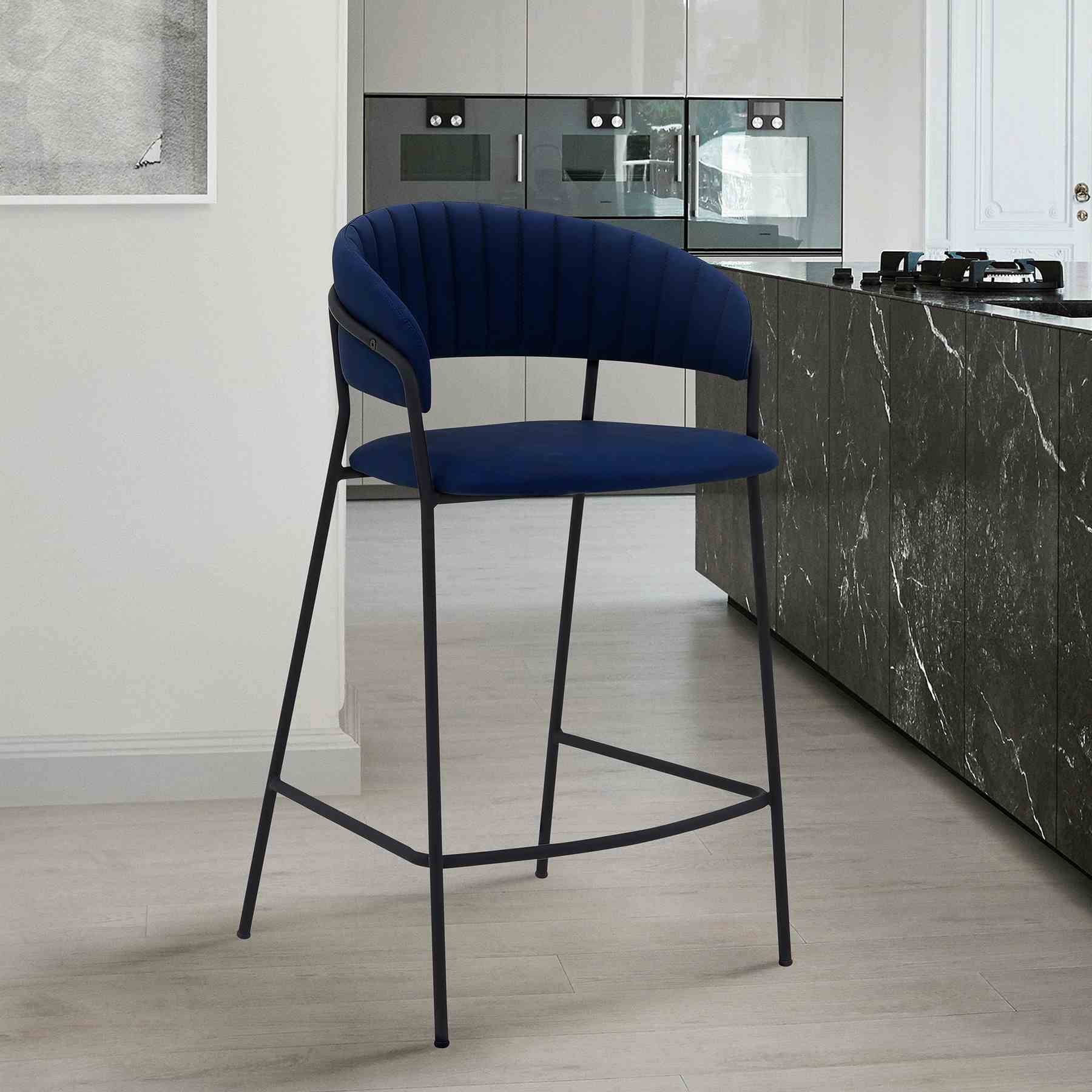 Nara 26" Blue Faux Leather and Metal Counter Height Barstool with Black frame - Image 8
