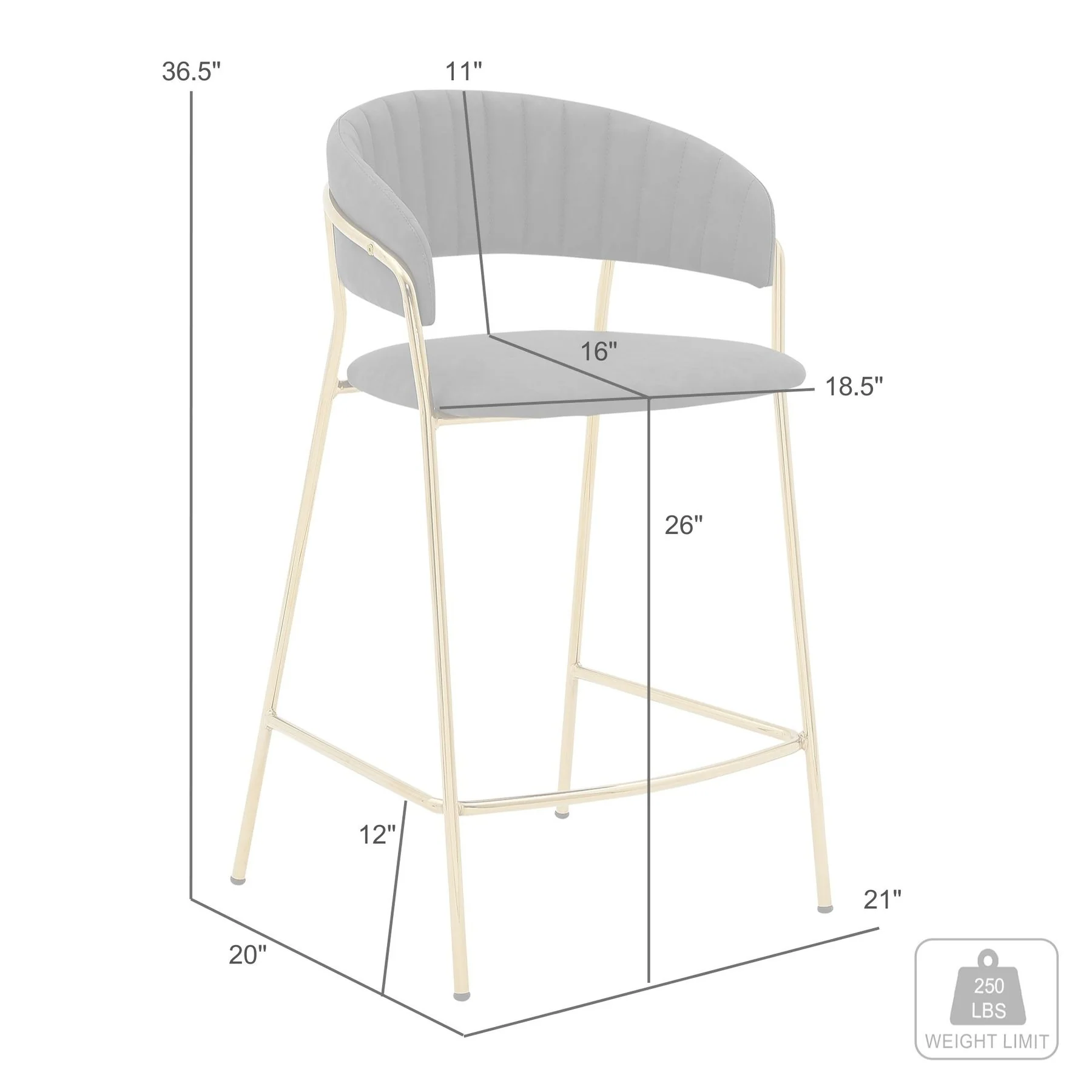 Nara 26" Cream Faux Leather and Metal Counter Height Bar Stool with Black Frame - Image 7