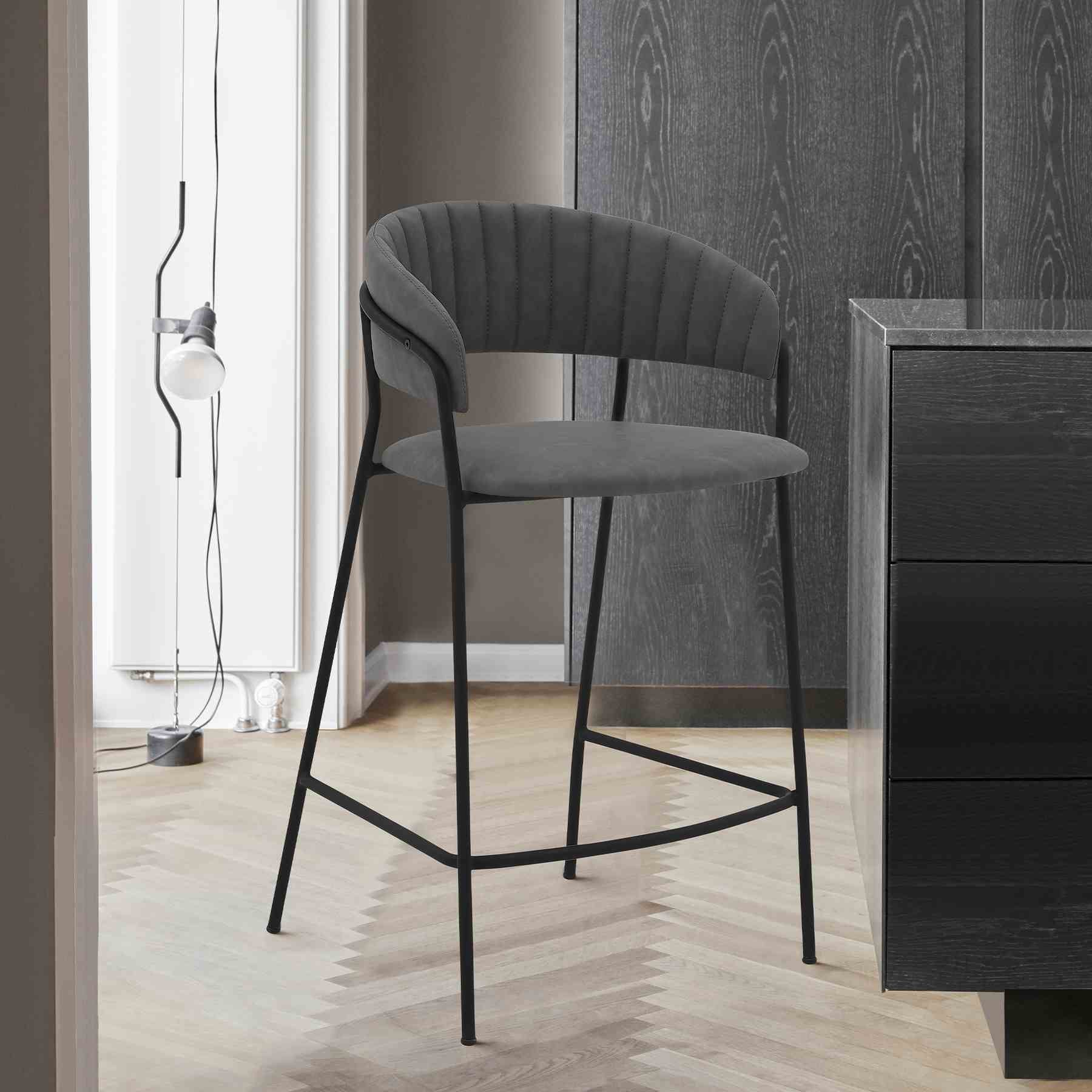 Nara 26" Gray Faux Leather and Metal Counter Height Barstool with Black Frame - Image 8