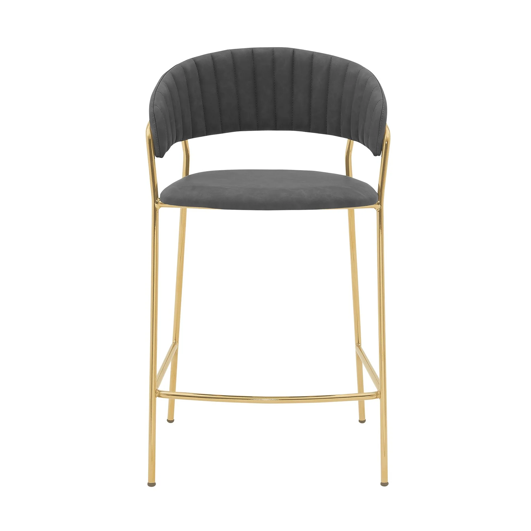 Nara 26" Gray Faux Leather and Metal Counter Height Barstool with Gold Frame - Image 2