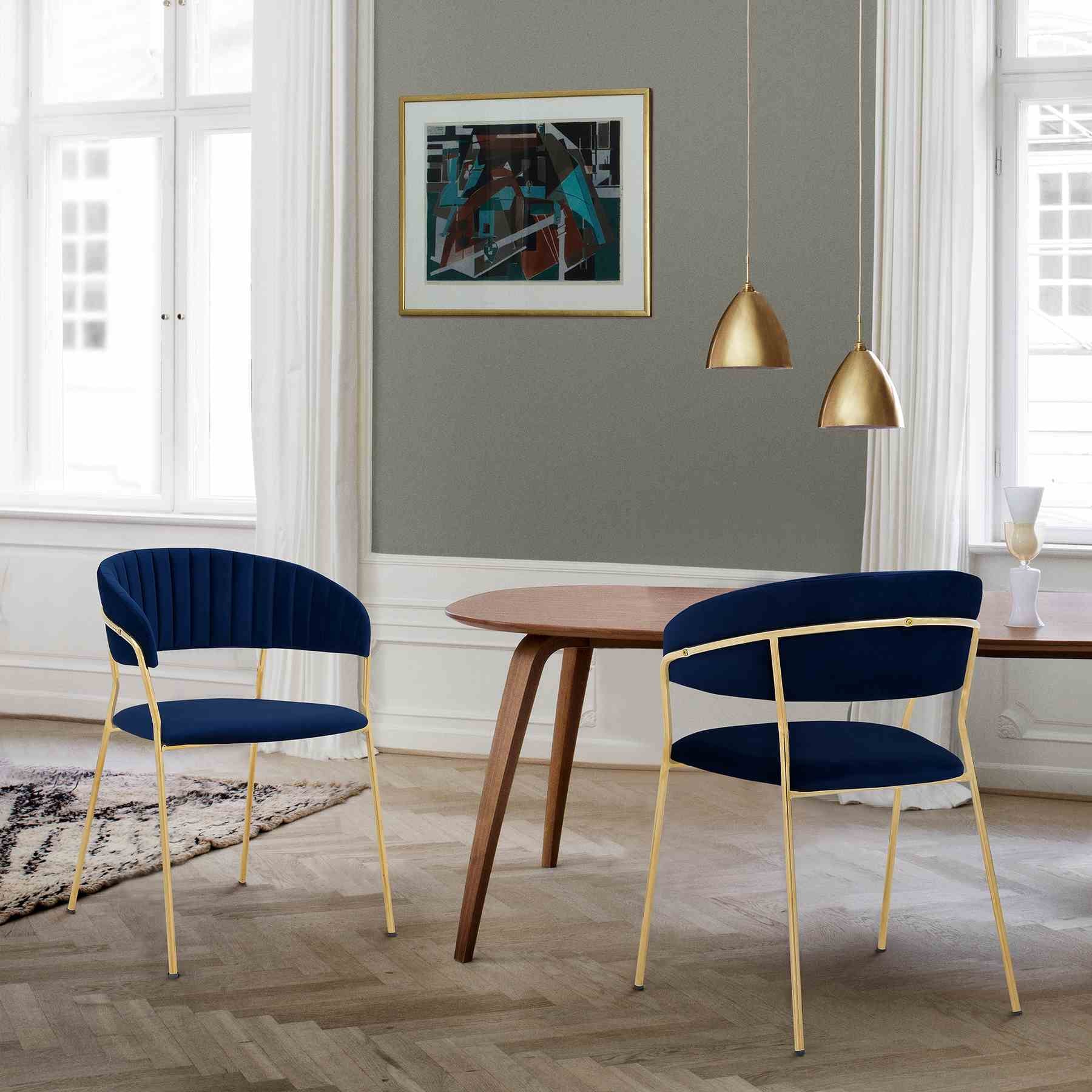 Nara Modern Blue Velvet and Gold Metal Leg Dining Room Chairs - Set of 2 - Image 9