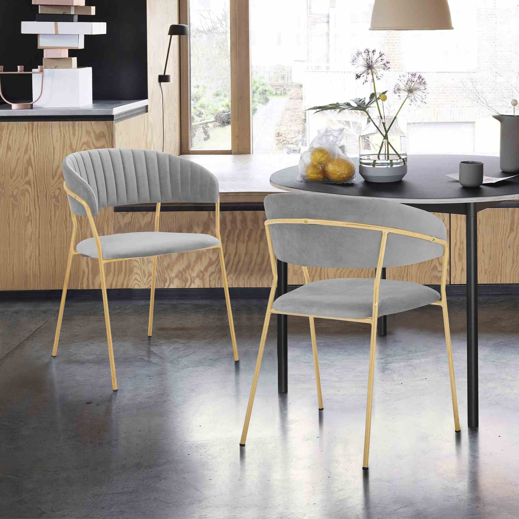 Nara Modern Gray Velvet and Gold Metal Leg Dining Room Chairs - Set of 2 - Image 9