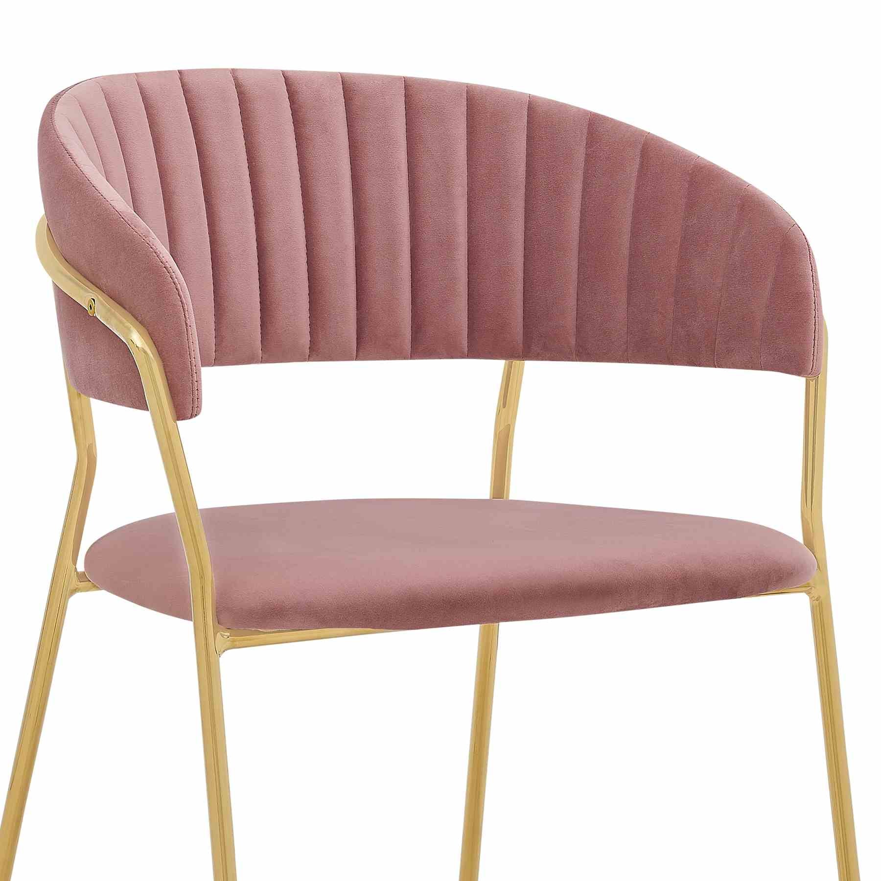 Nara Modern Pink Velvet and Gold Metal Leg Dining Room Chairs - Set of 2 - Image 5