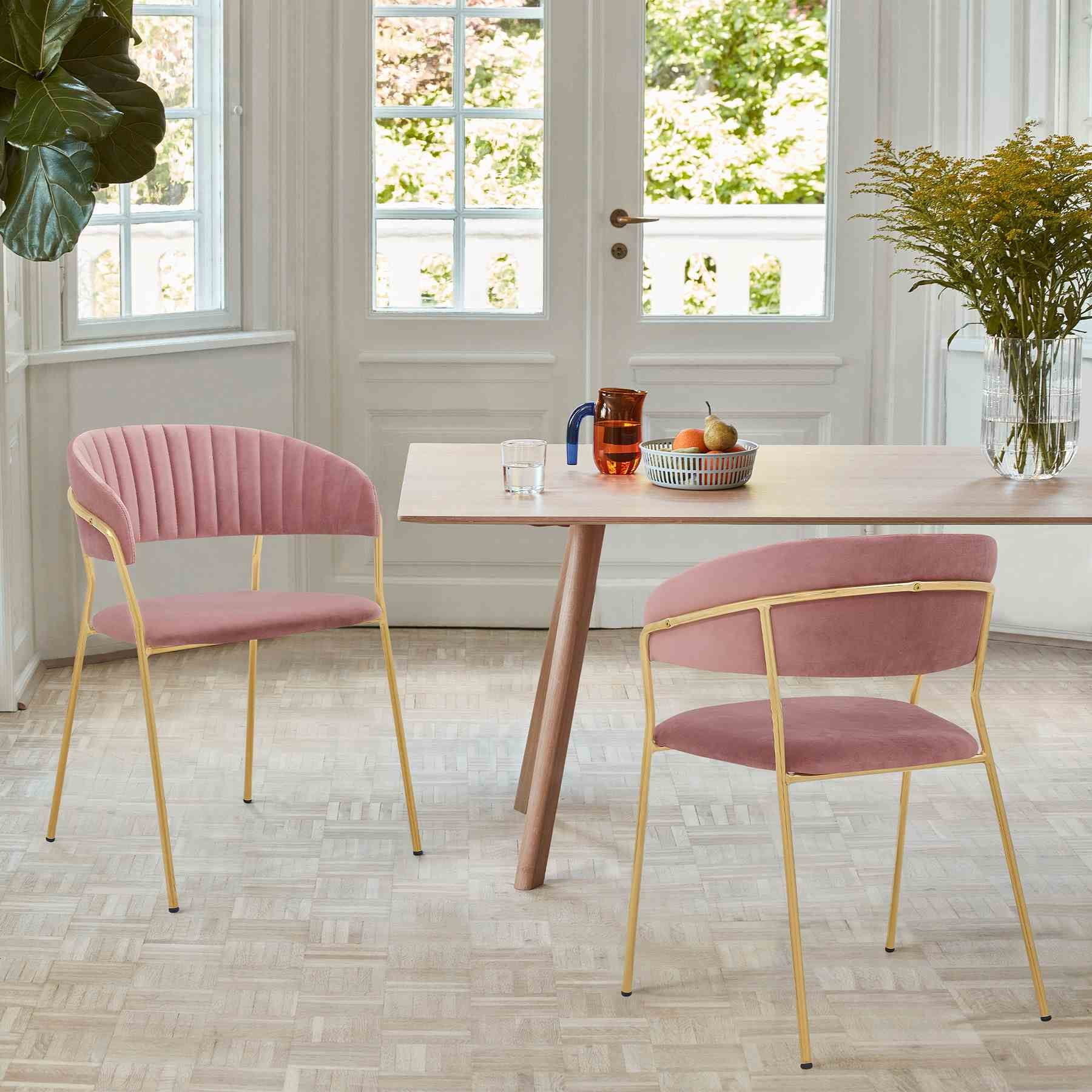 Nara Modern Pink Velvet and Gold Metal Leg Dining Room Chairs - Set of 2 - Image 9