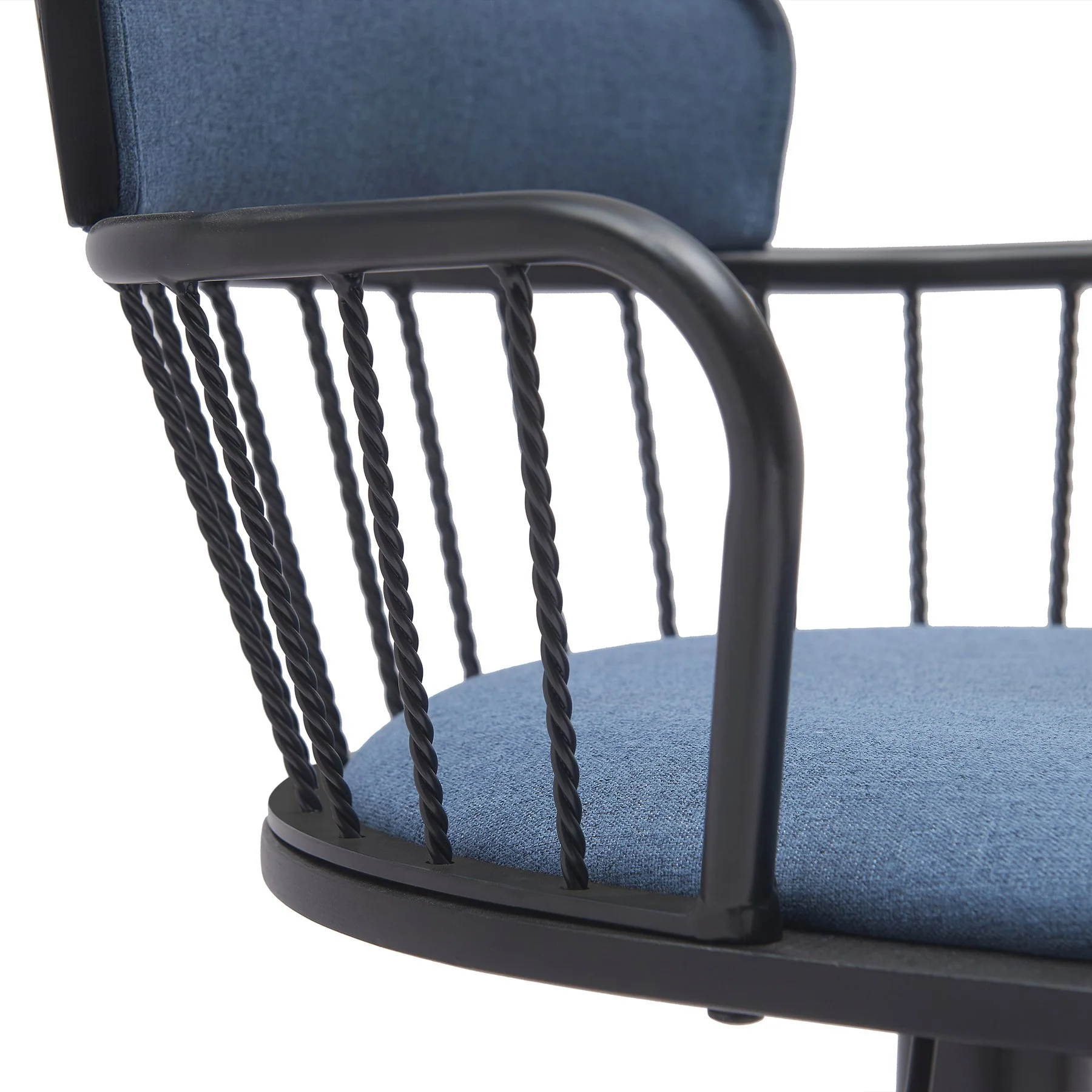 Nash Adjustable Black Wood Bar Stool in Blue Fabric with Black Metal - Image 6