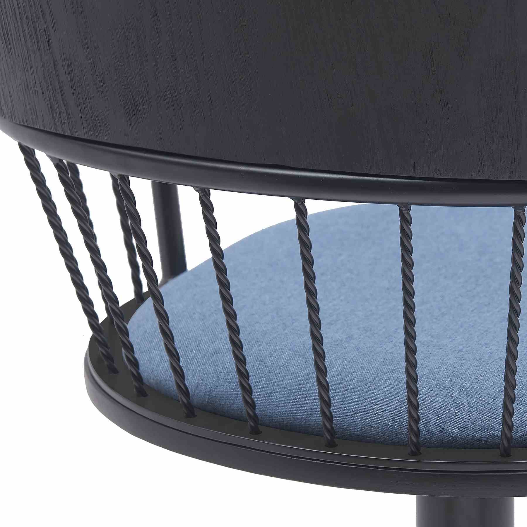 Nash Adjustable Black Wood Bar Stool in Blue Fabric with Black Metal - Image 7