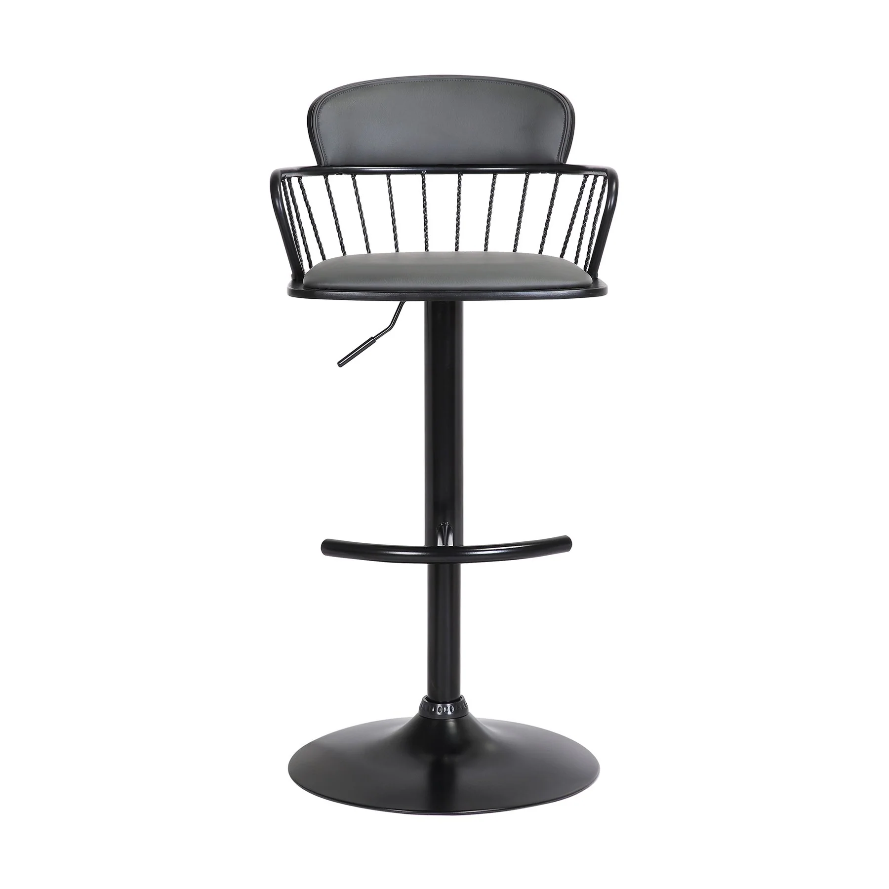 Nash Adjustable Black Wood Bar Stool in Gray Faux Leather with Black Metal - Image 2
