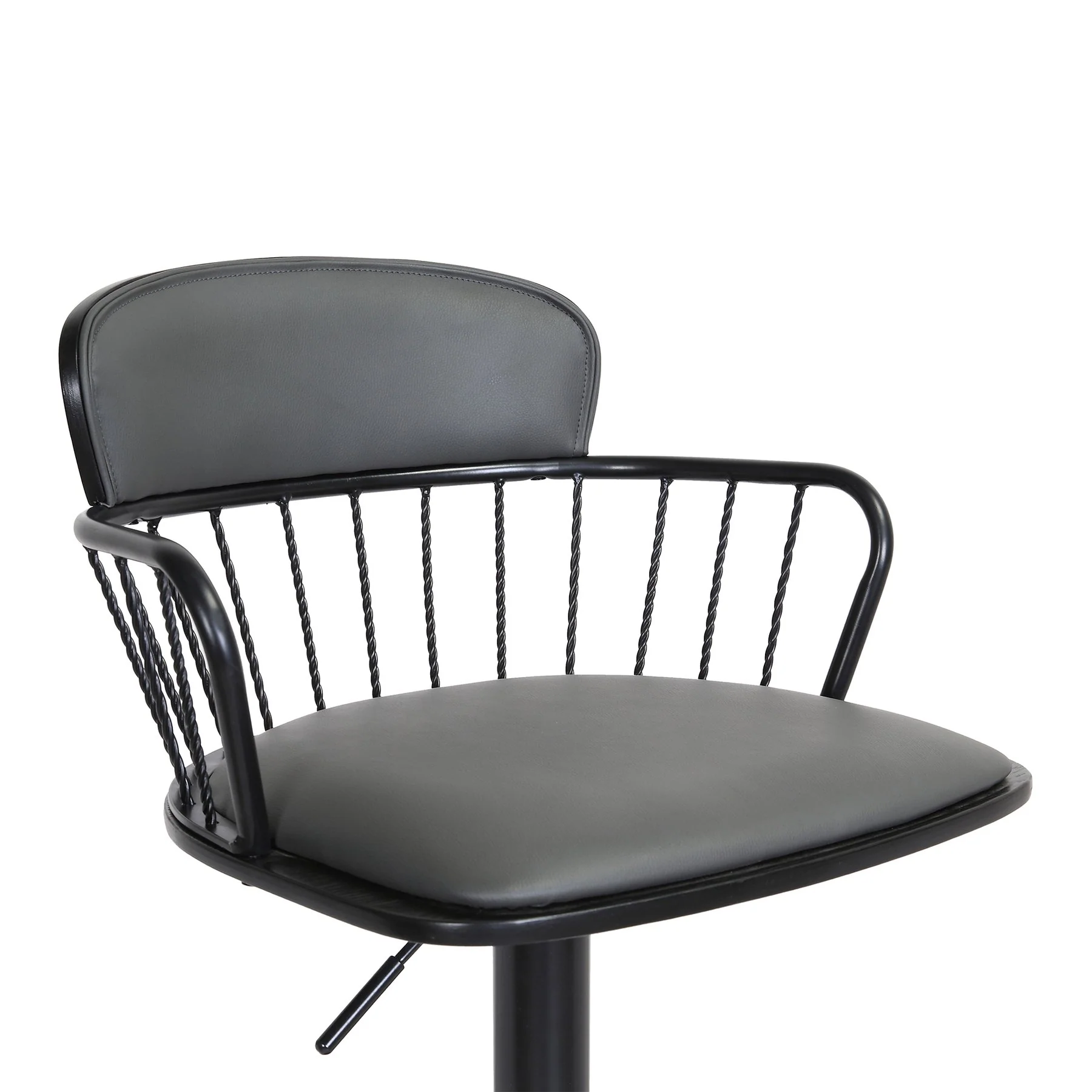 Nash Adjustable Black Wood Bar Stool in Gray Faux Leather with Black Metal - Image 6