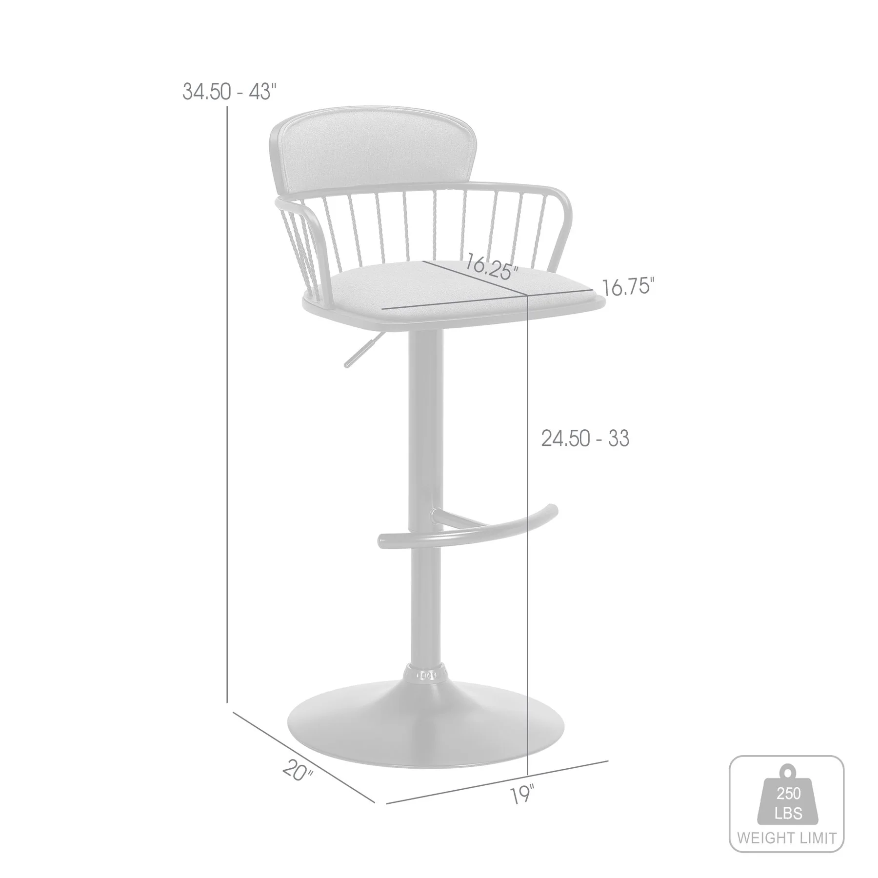 Nash Adjustable Black Wood Bar Stool in Light Gray Fabric with Black Metal - Image 9